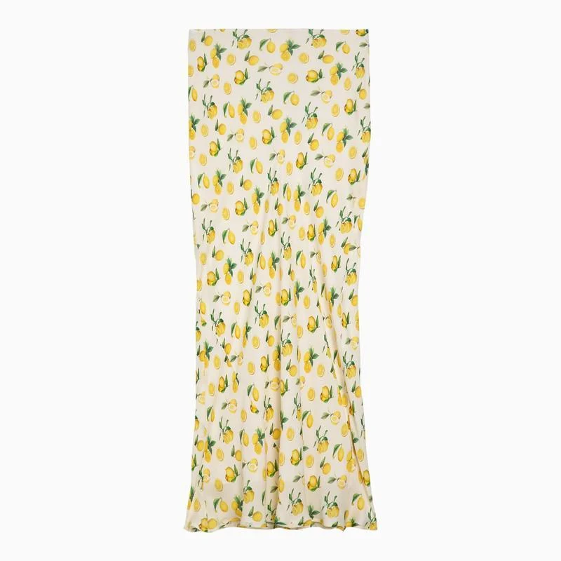 Sportmax Vanilla Long Skirt With Silk Lemon Print