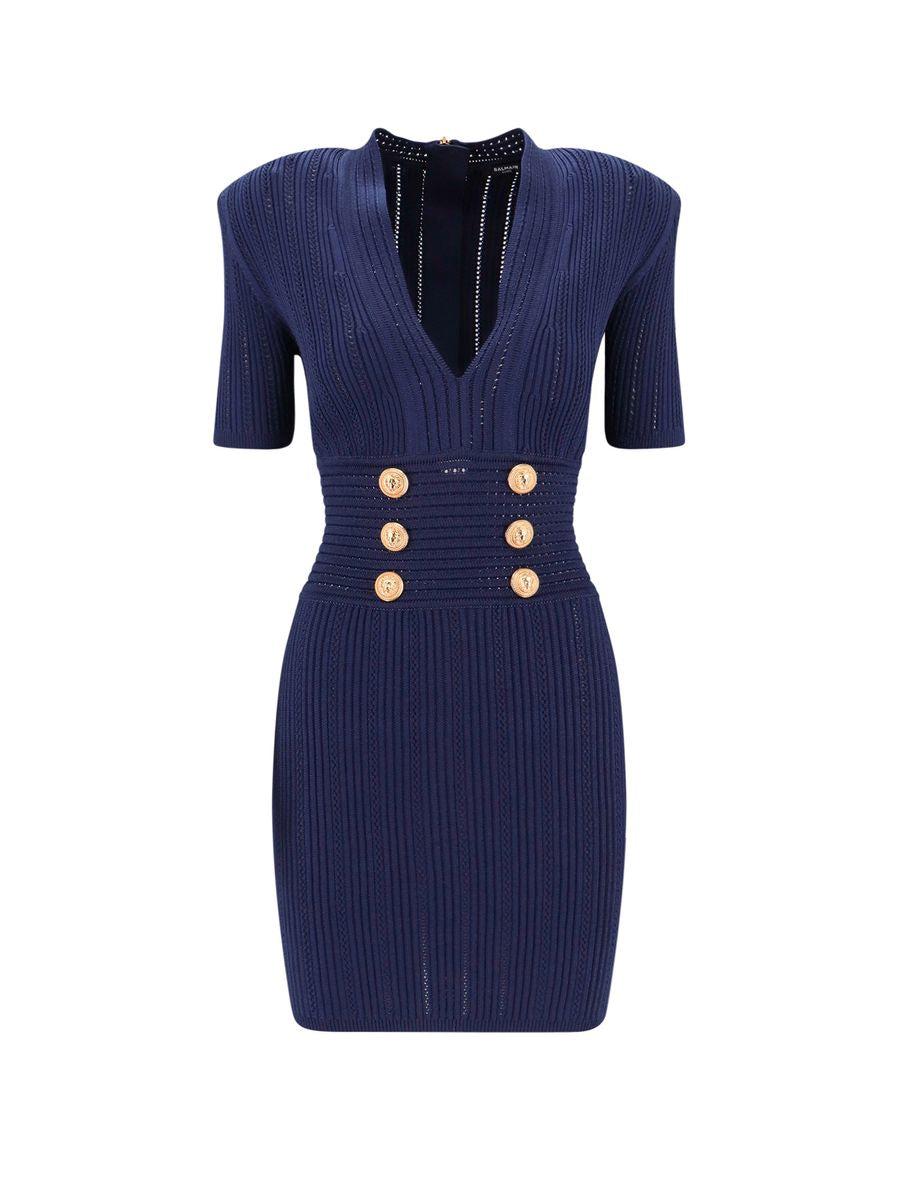 Balmain Logo Button Embellished Knitted Dress