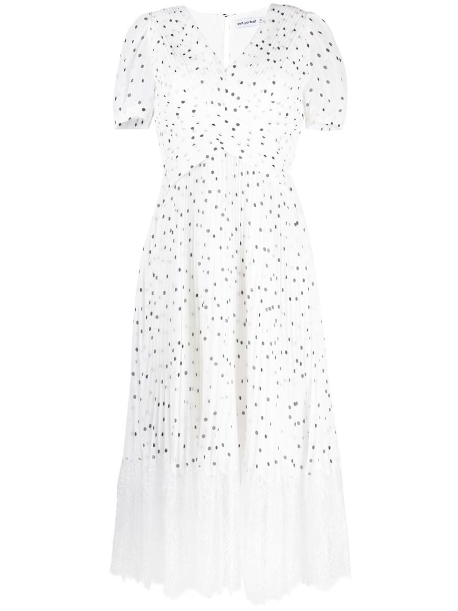 Self-Portrait Lace-Trim Polka-Dot Midi Dress