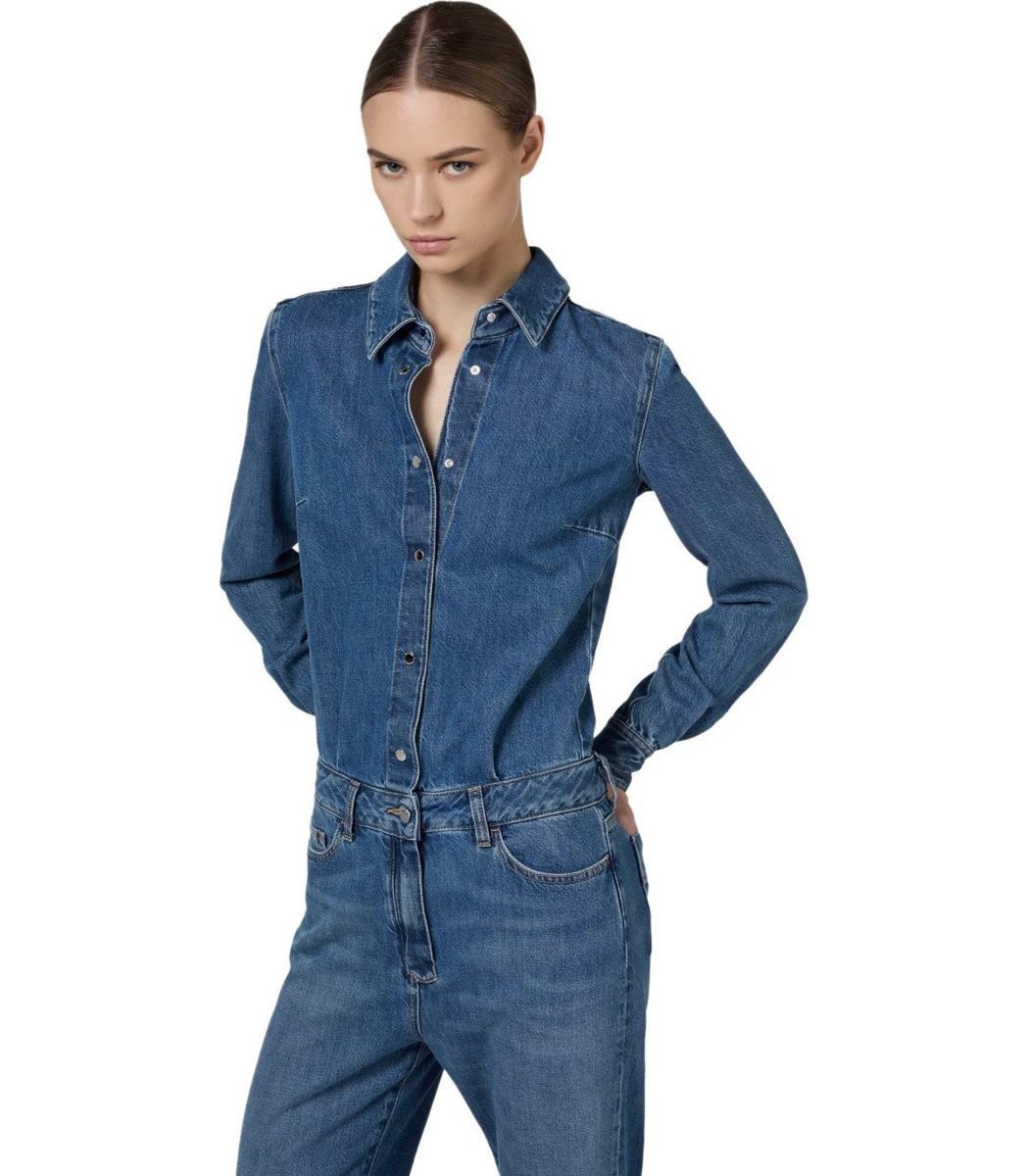 elisabetta franchi blue denim jumpsuit