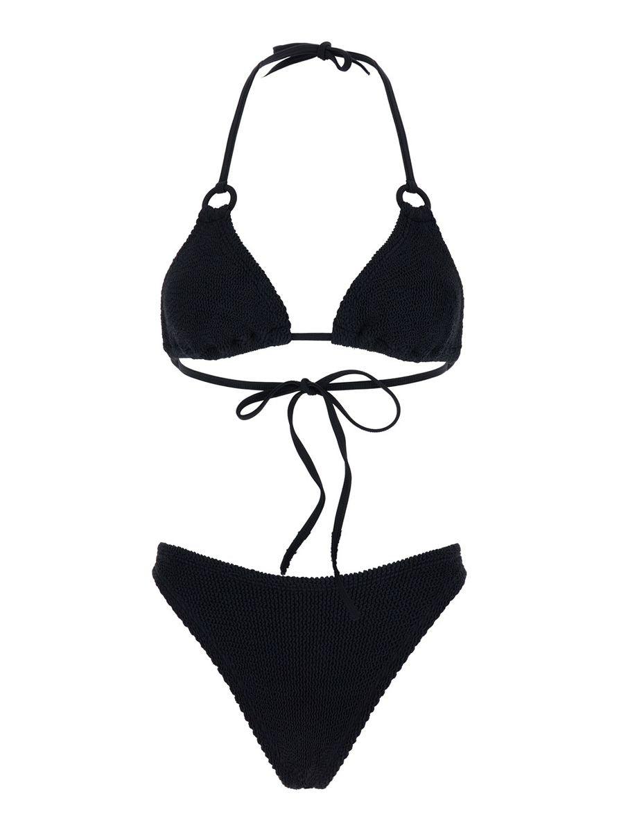 'Eva' Black Bikini with Ring Details in Ribbed Stretch Polyamide Woman