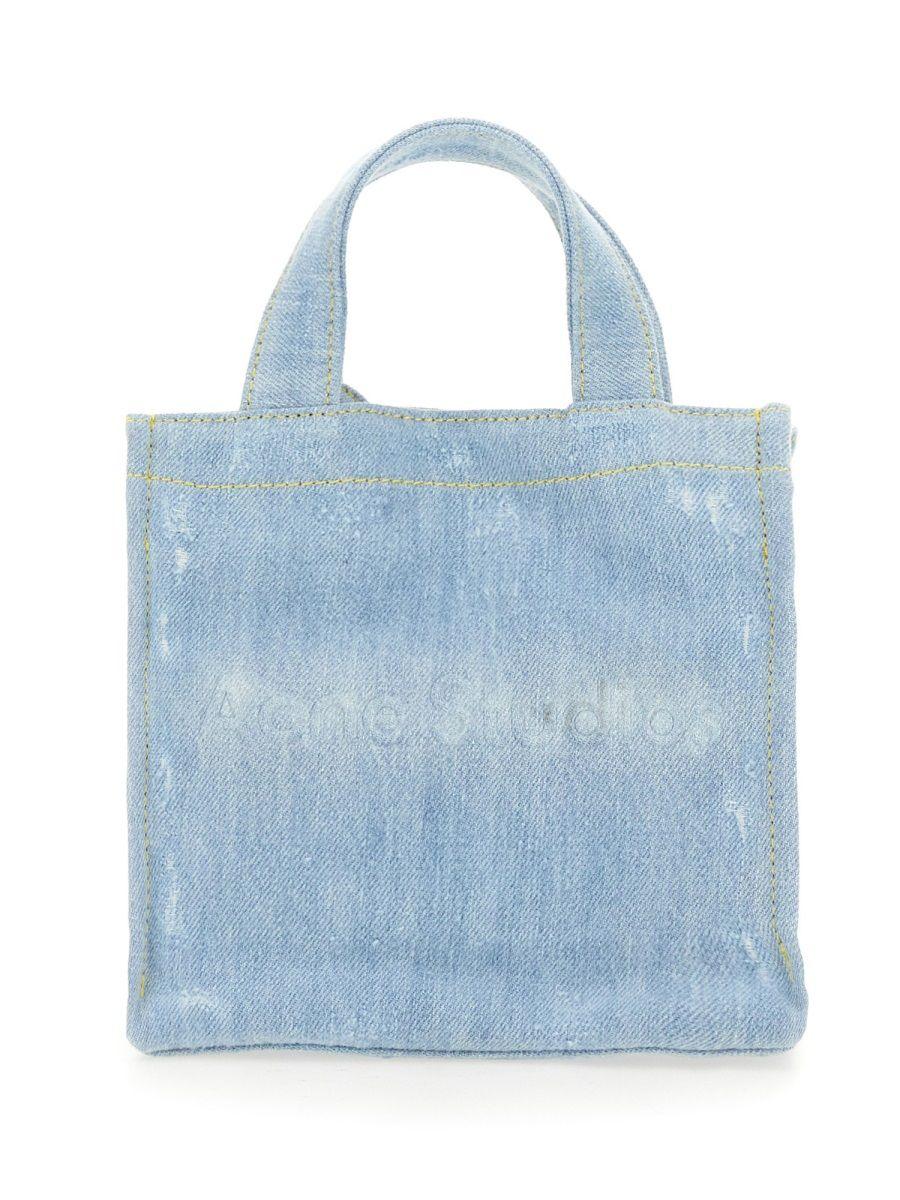 Acne Studios Mini Denim Shopper Bag With Logo