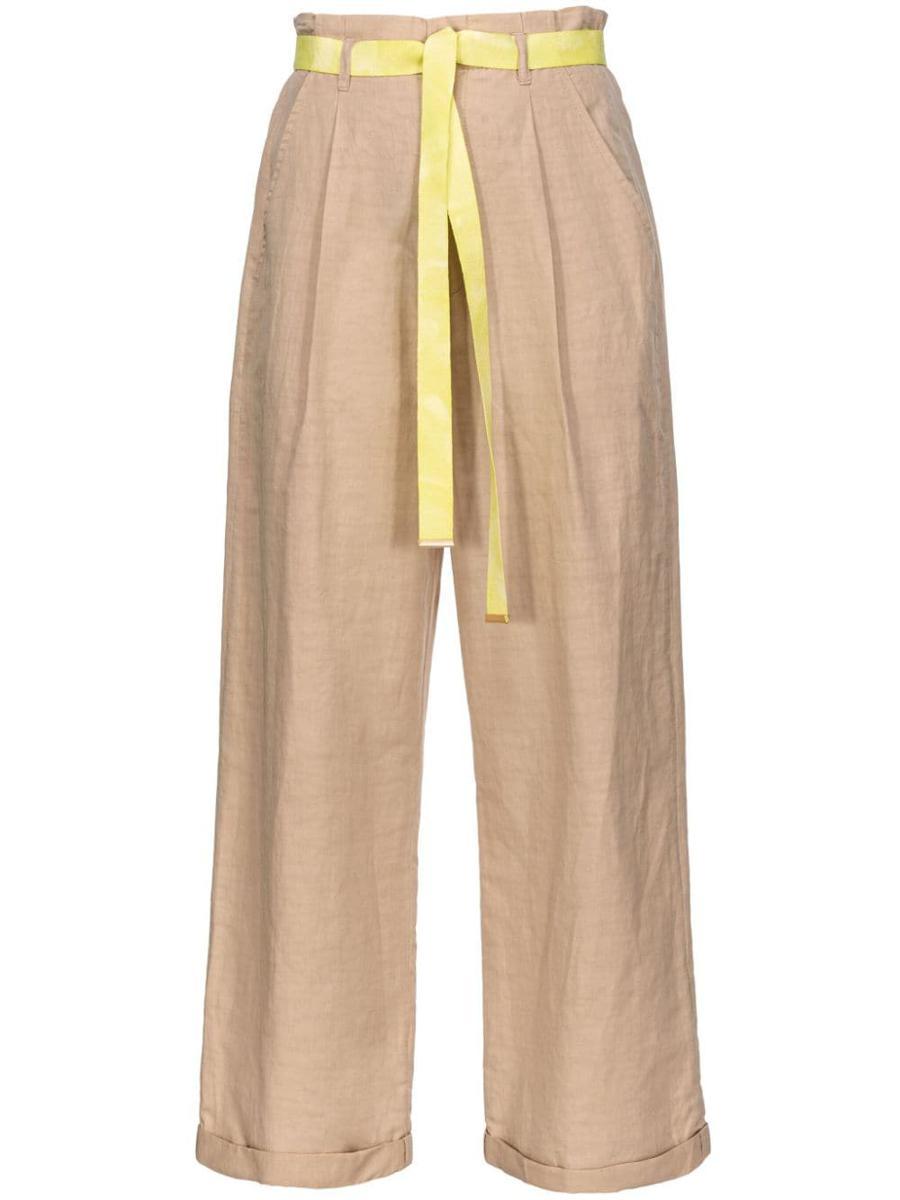 high-waisted belted wide-leg trousers