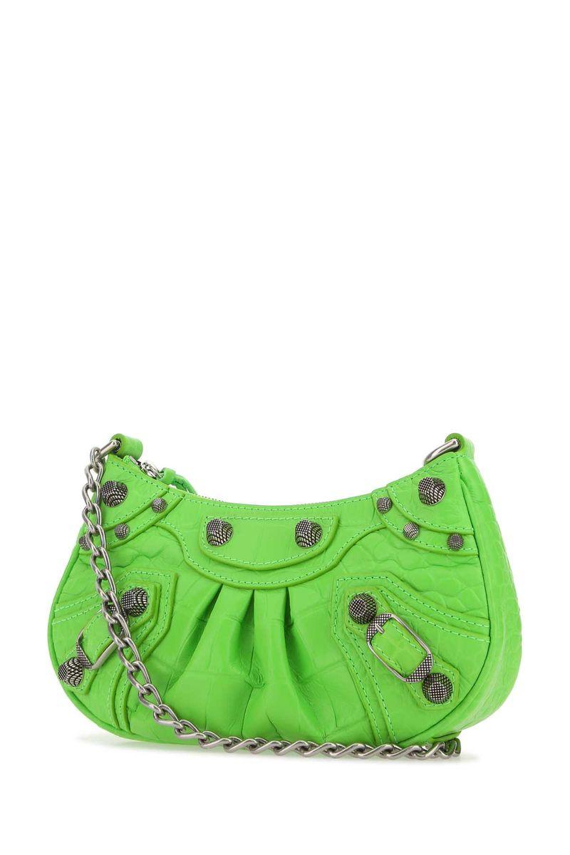 Balenciaga Woman Fluo Green Leather Le Cagole Mini Handbag