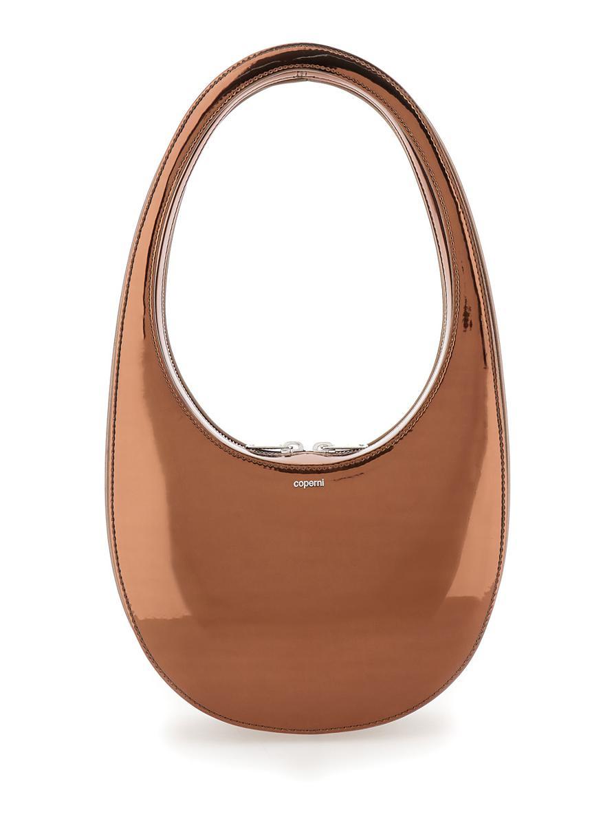 'Swipe' Bronze Shoulder Bag In Mirrored Techno Fabric Woman