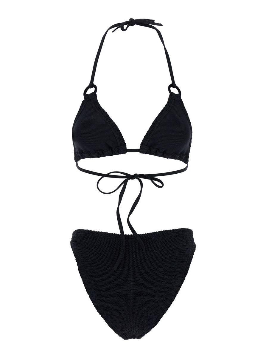 'Eva' Black Bikini with Ring Details in Ribbed Stretch Polyamide Woman