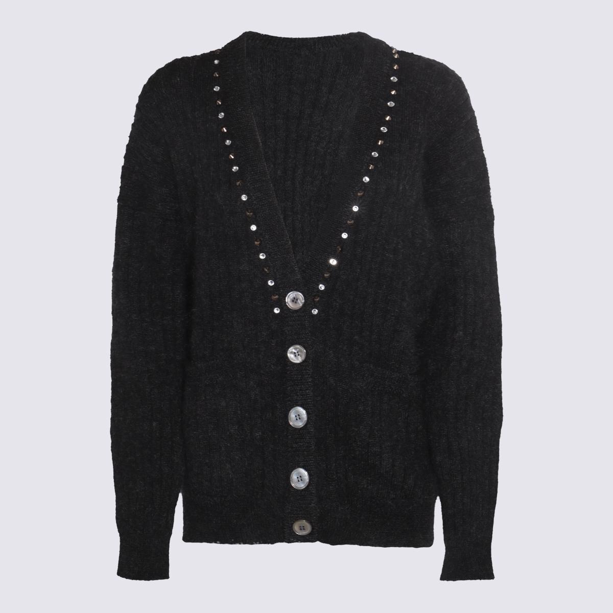 Alessandra Rich Black Melange Mohair And Wool Blend Cardigan