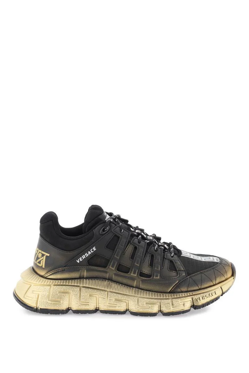 VERSACE Men's Black Low-Top Sneakers with Greek Motif and Two-Tone Laces