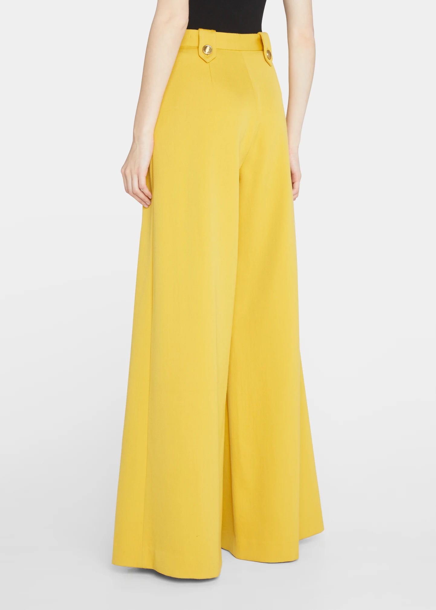 Button-Front Wide-Leg Crepe Pants