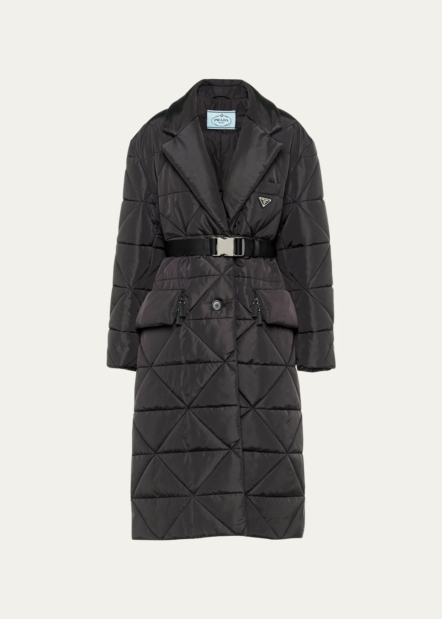 Re-Nylon Long Quilted Raincoat w/ Belt