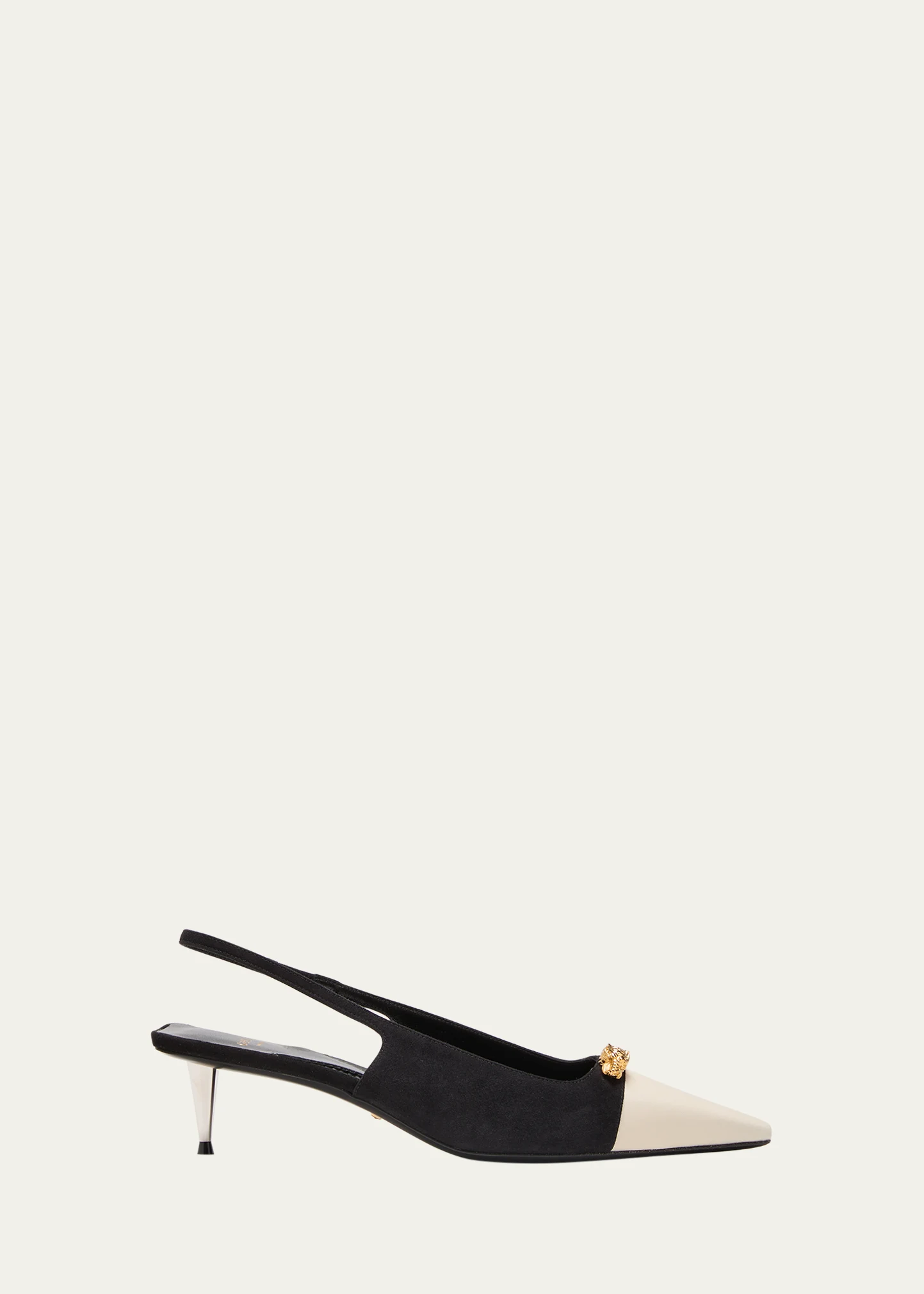 Mona Bicolor Kitten-Heel Slingback Pumps