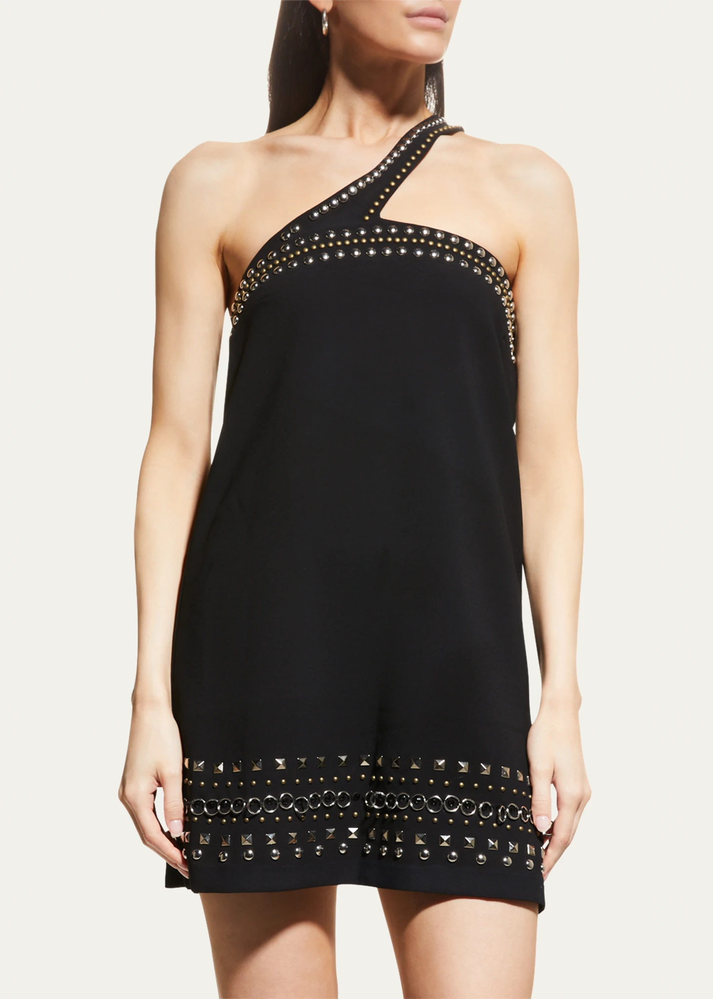 Aida One-Shoulder Studded Mini Dress