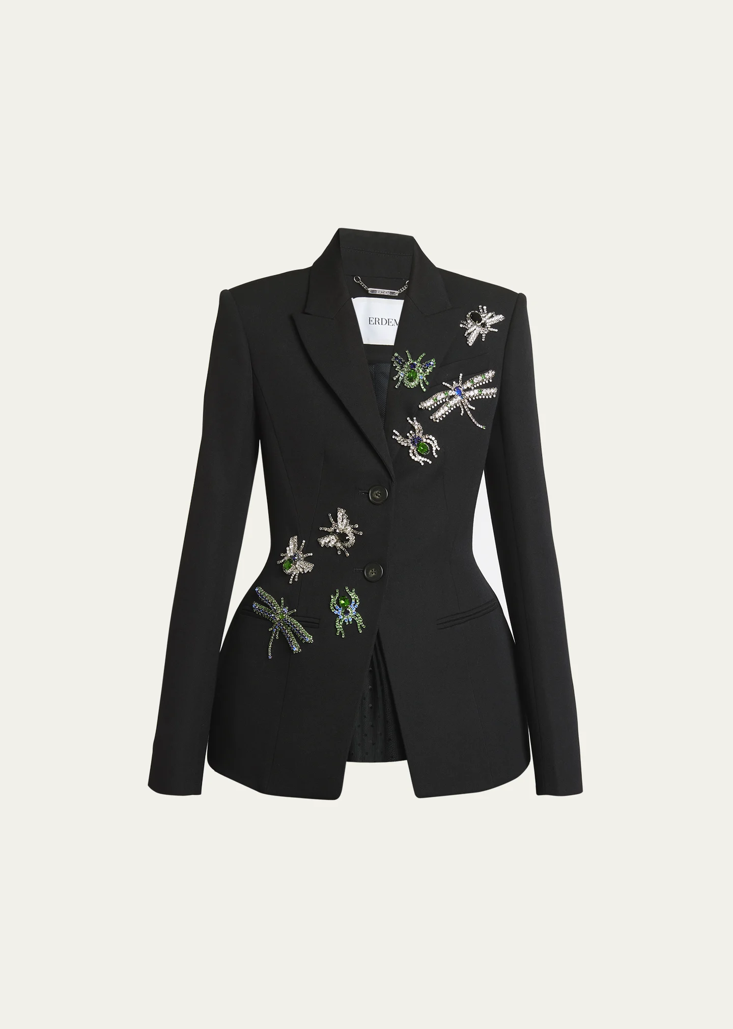 Crystal Bug Embellished Single-Breasted Blazer