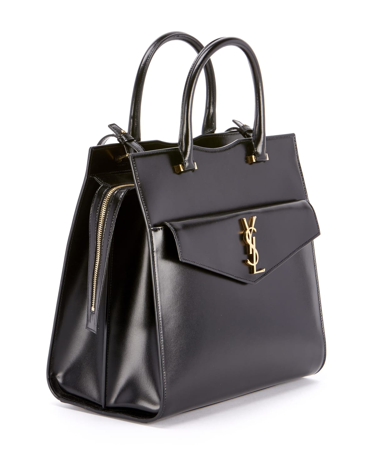 Uptown Medium Monogram YSL Cabas Cuir Glace Satchel Bag