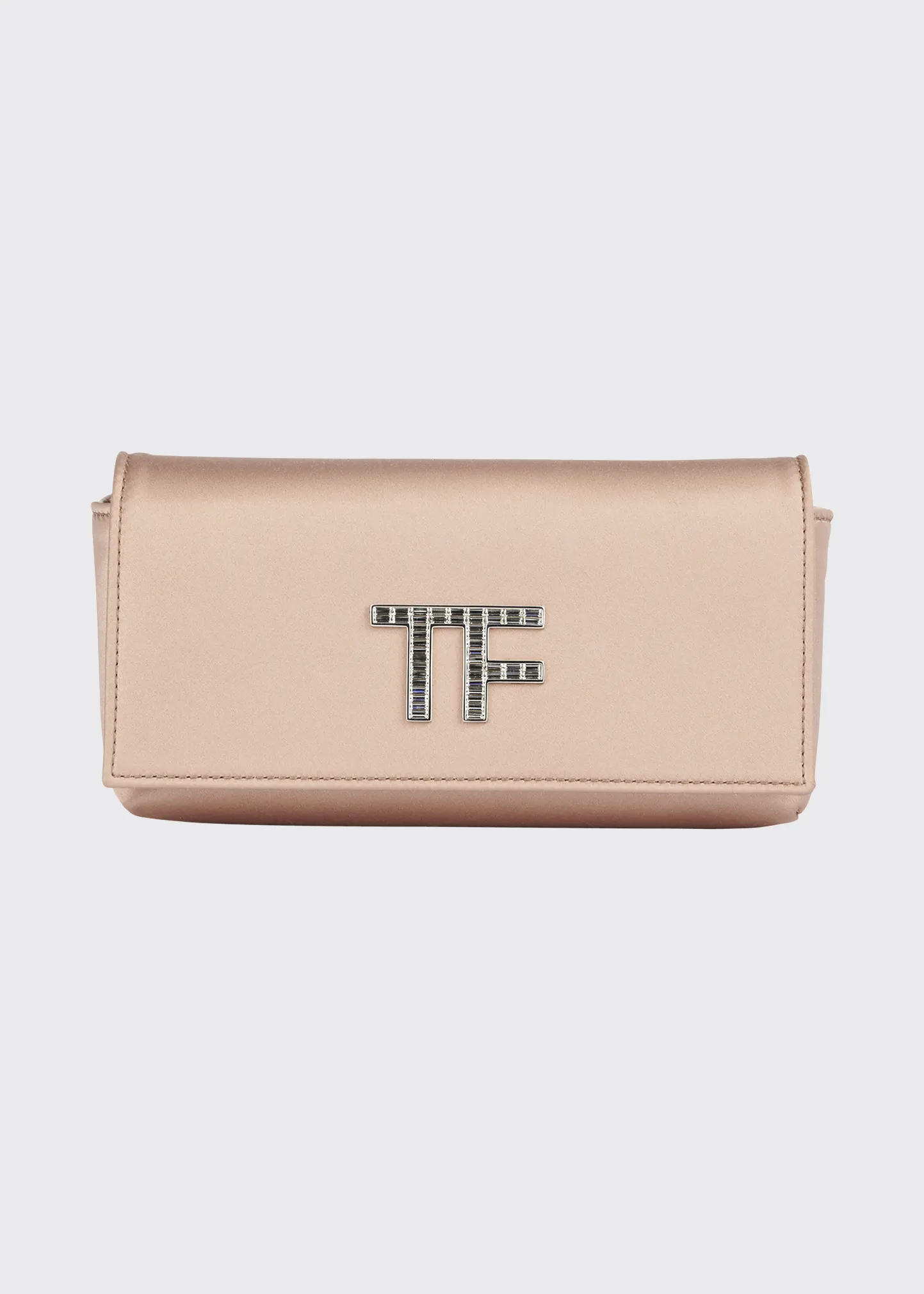 Satin Evening Clutch Bag with Pave TF Logo