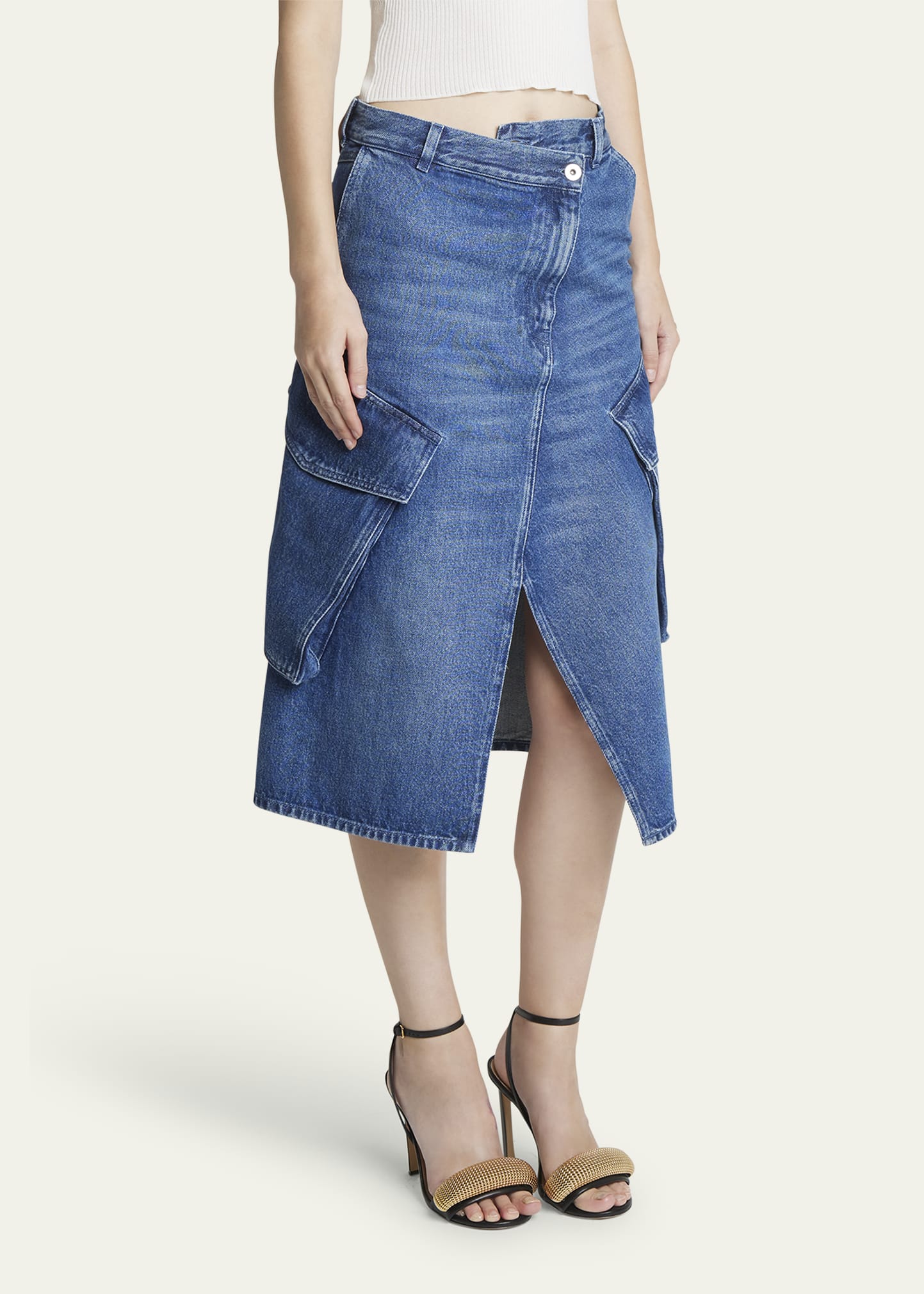 Cargo Pocket Denim Midi Skirt