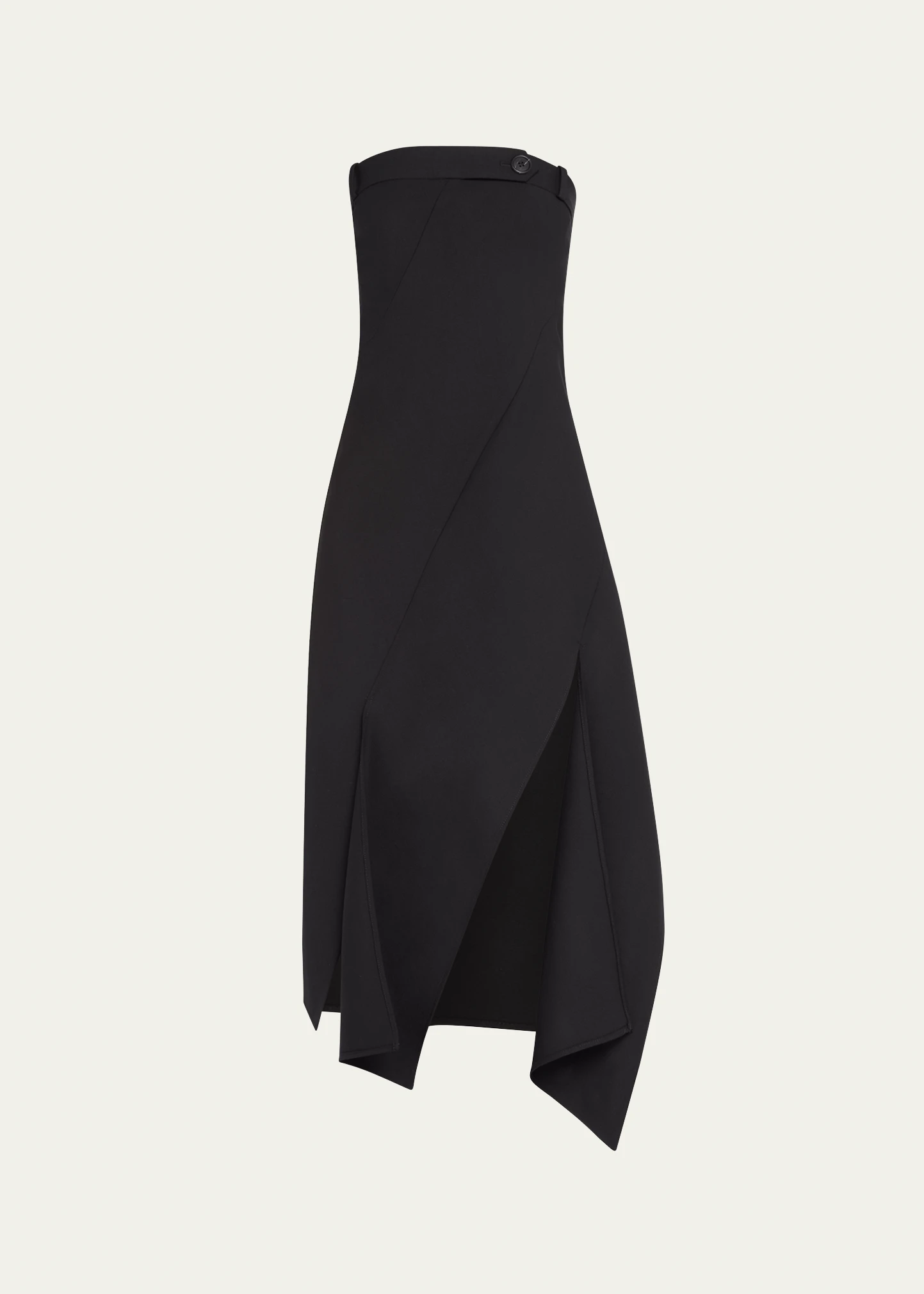 Twisted Suiting Strapless Handkerchief Wool Midi Dress