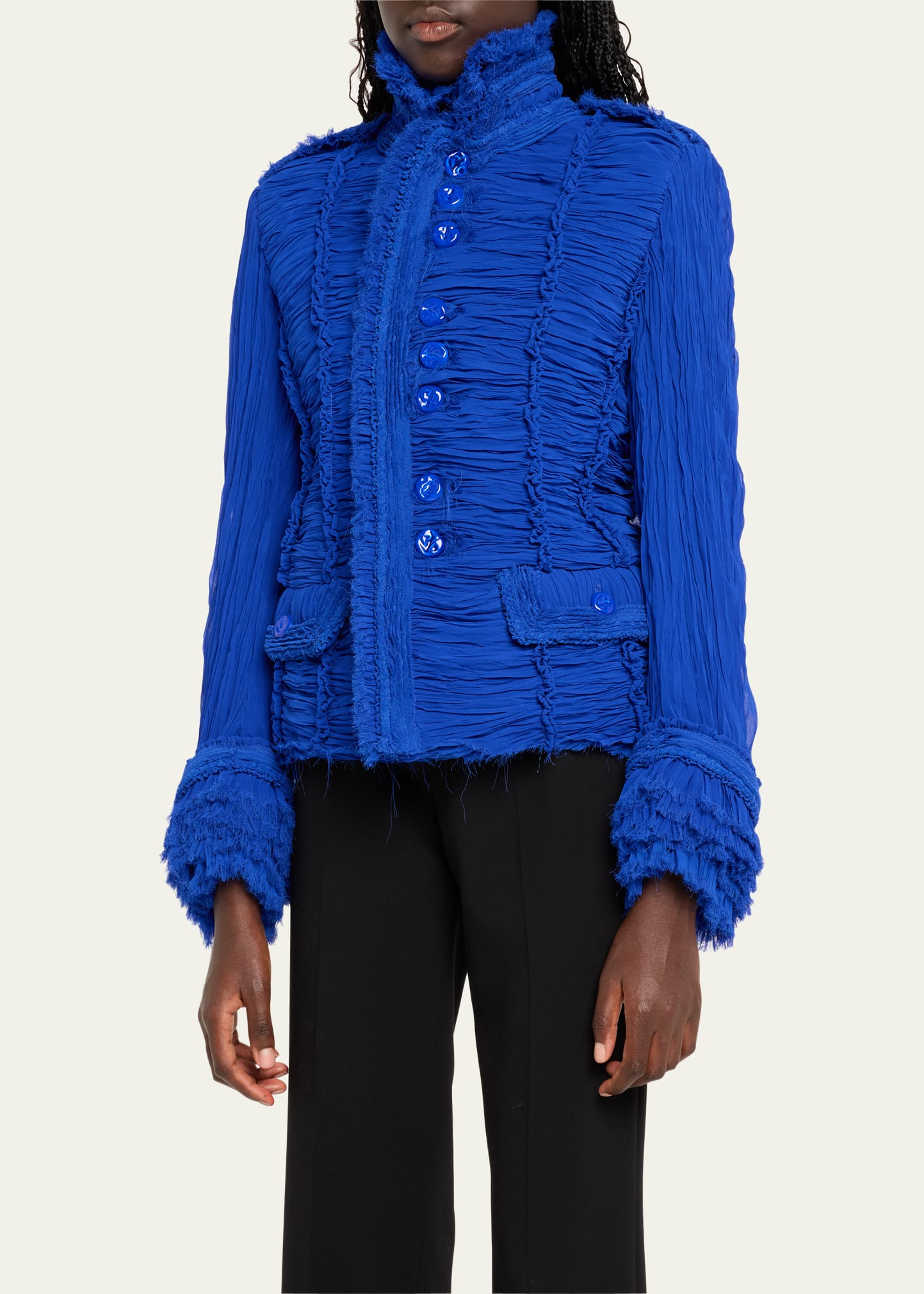 Ruched Stand-Collar Asymmetric Jacket