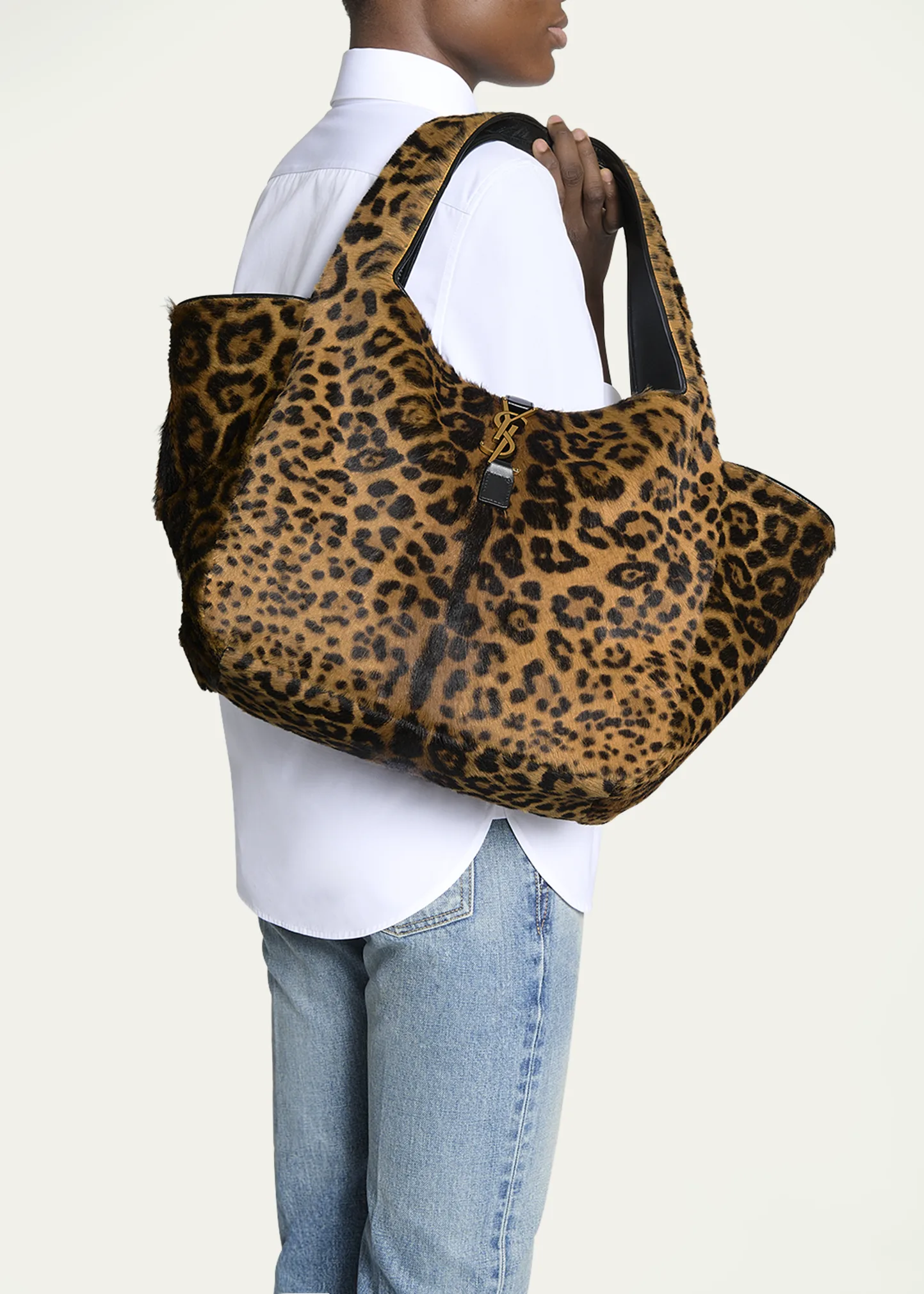 Bea YSL Leopard-Print Tote Bag in Calf Hair and Leather