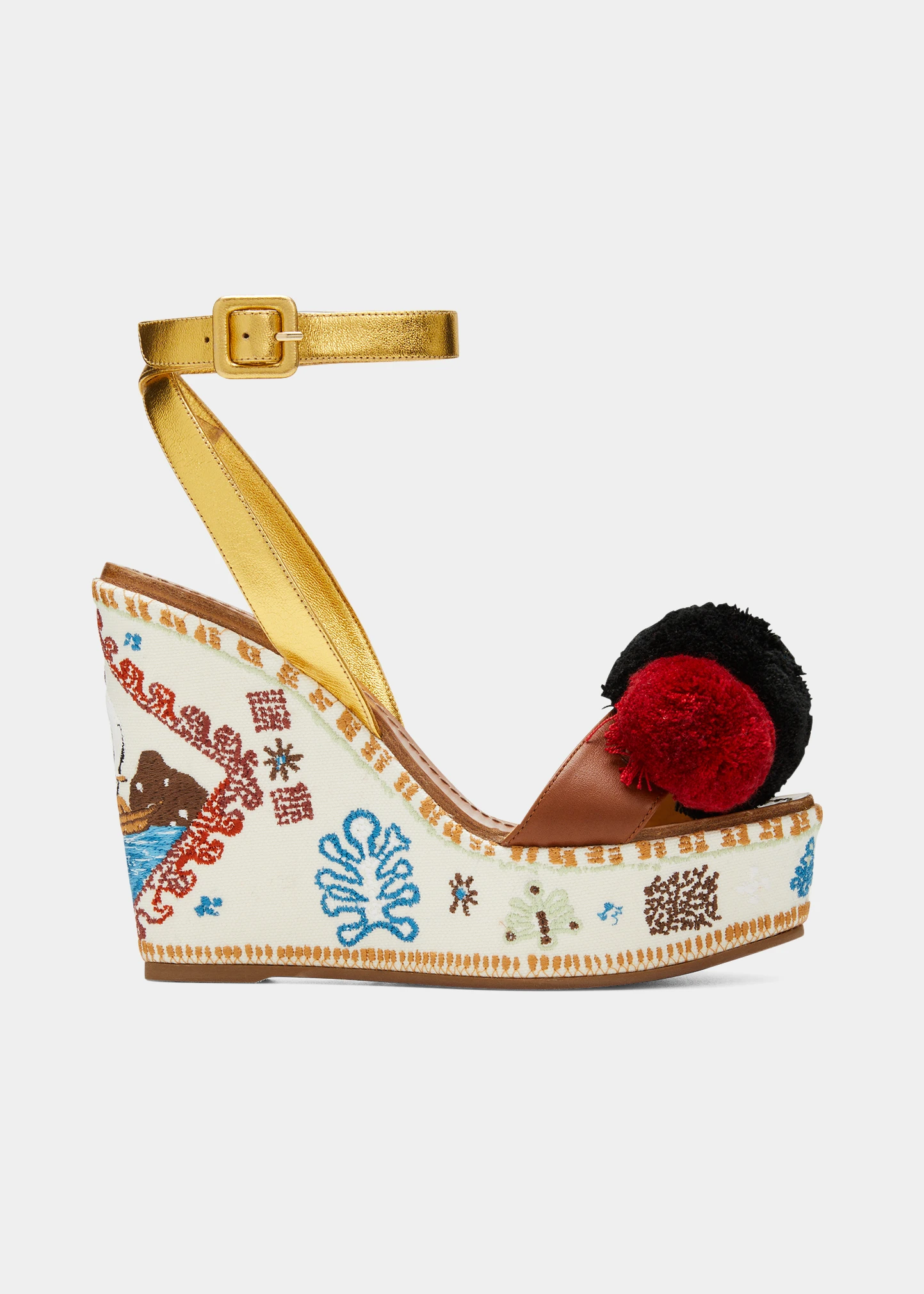 Cycladissimo Embroidered Cotton Wedge Sandals