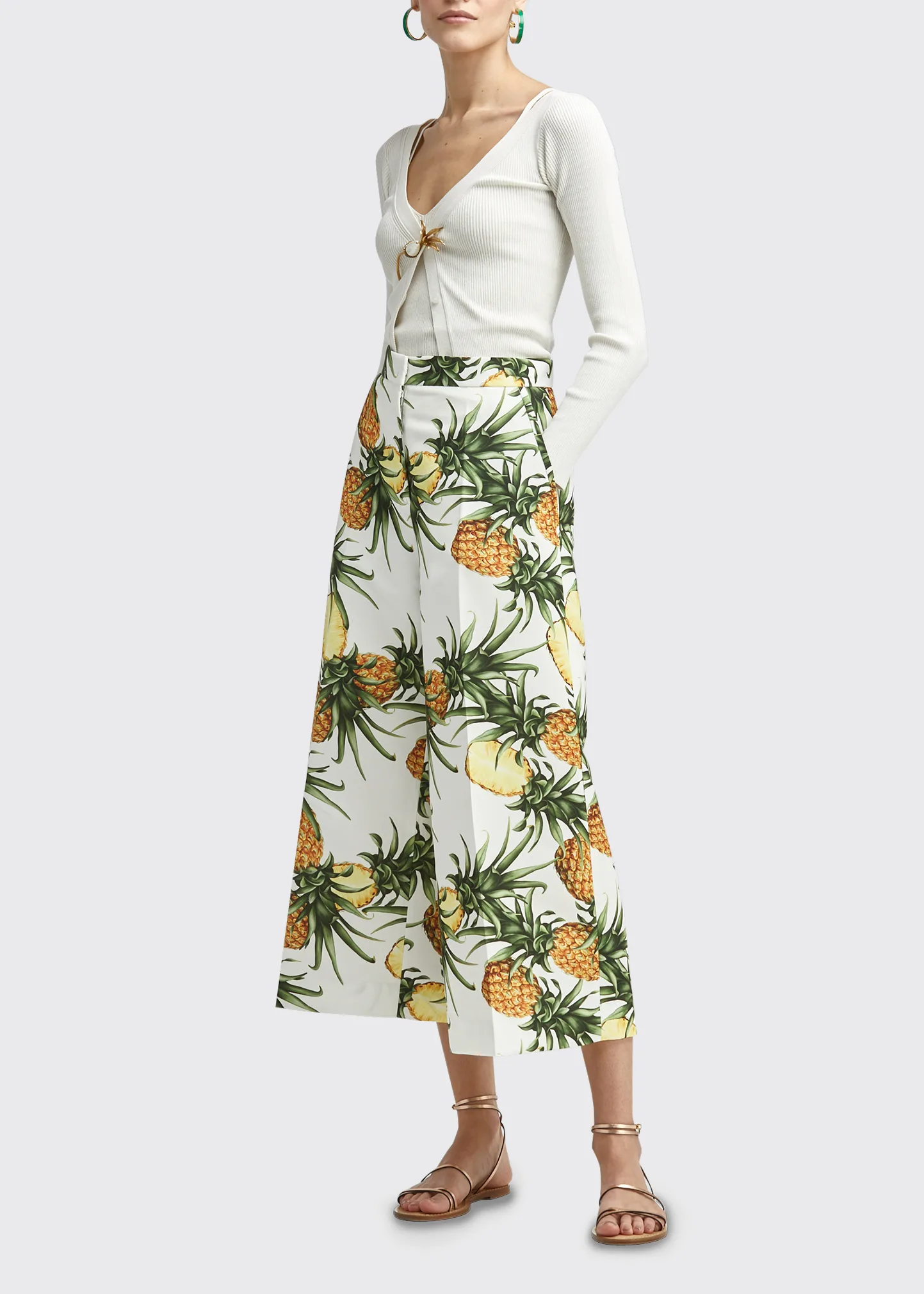 Pineapple-Print Culotte Pants