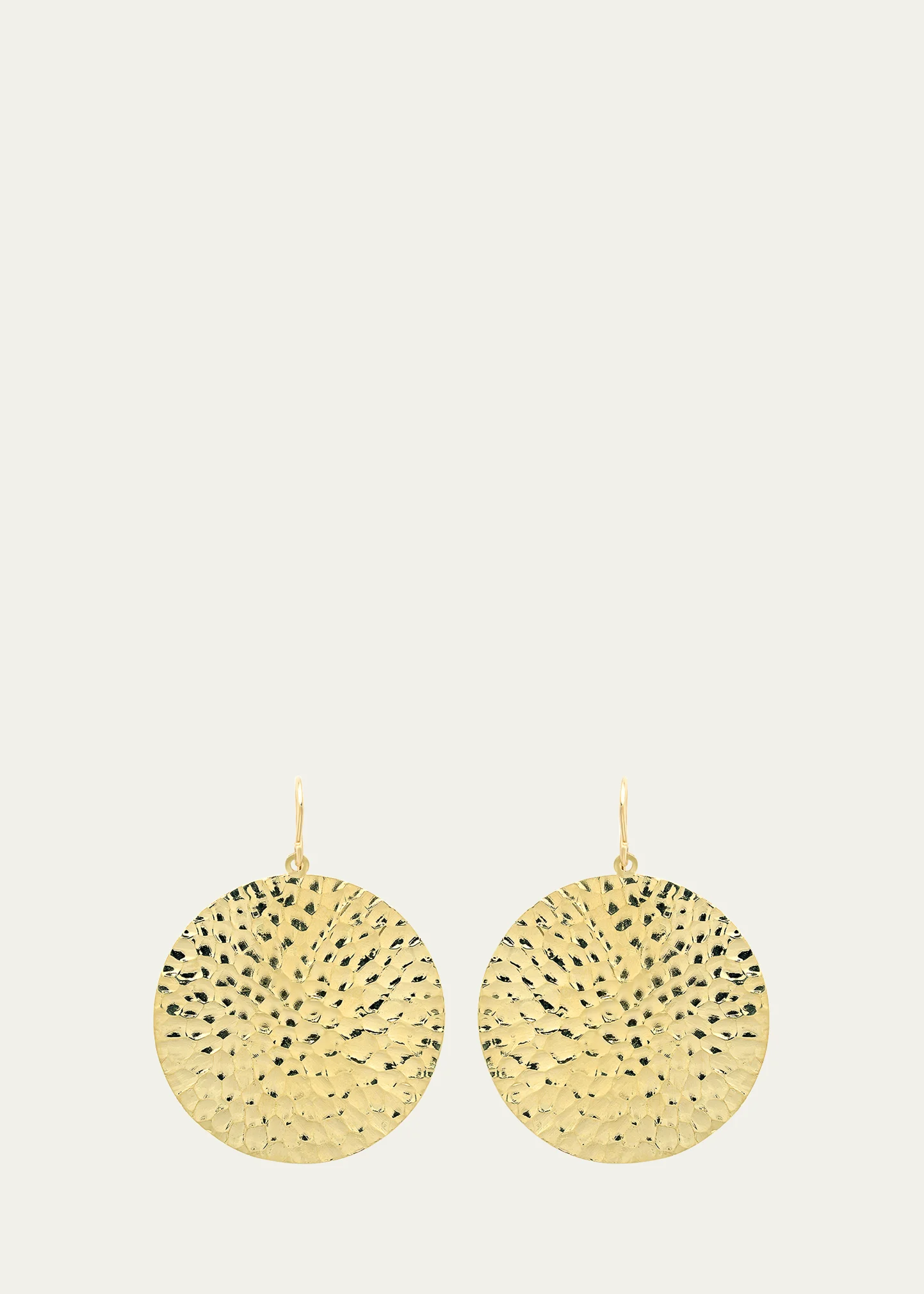 18k Yellow Gold Large Hammered Disc Earrings