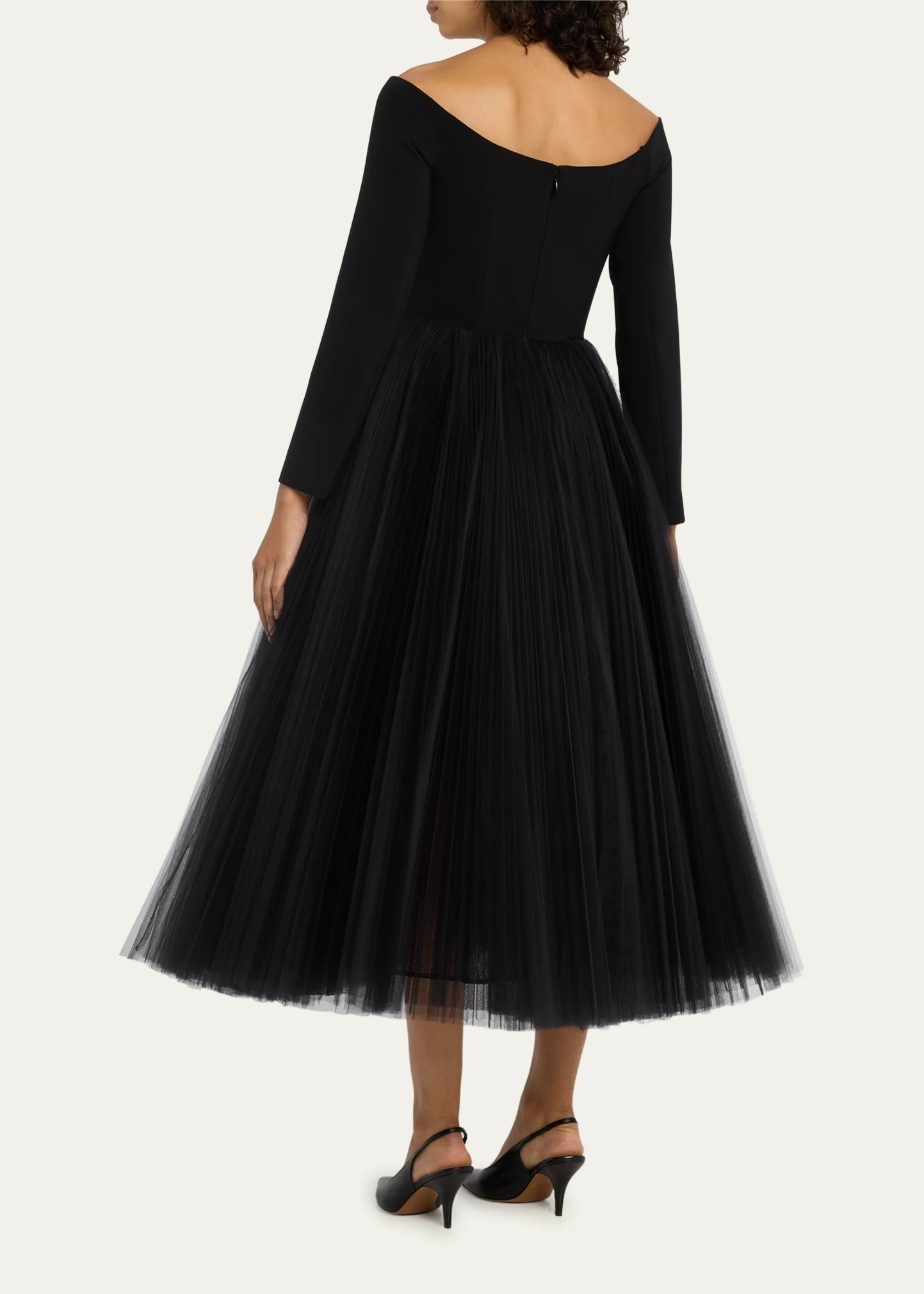 Off-Shoulder Cutout Pleated Skirt Midi Dress