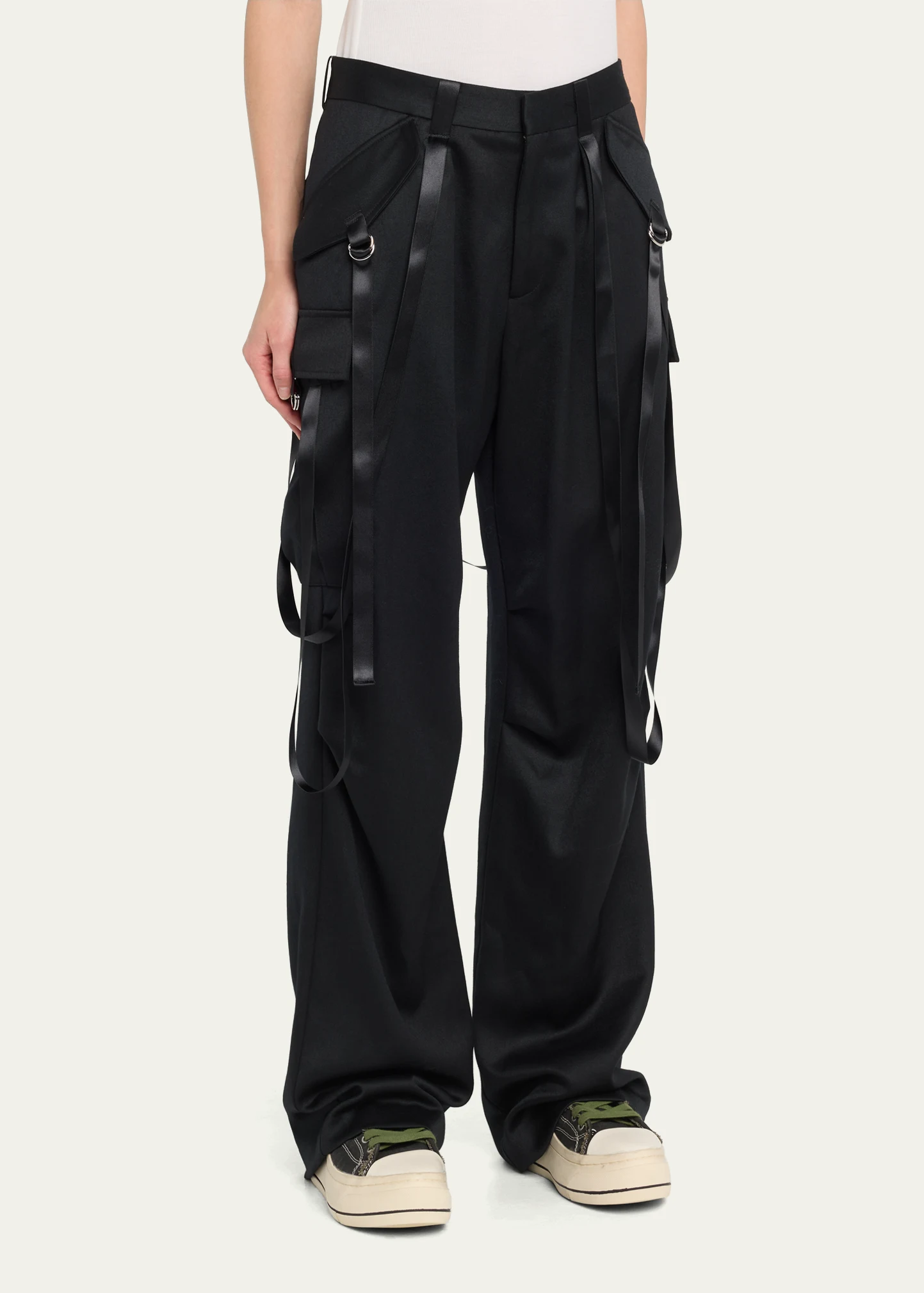 Strappy Wide-Leg Pleated Cargo Pants