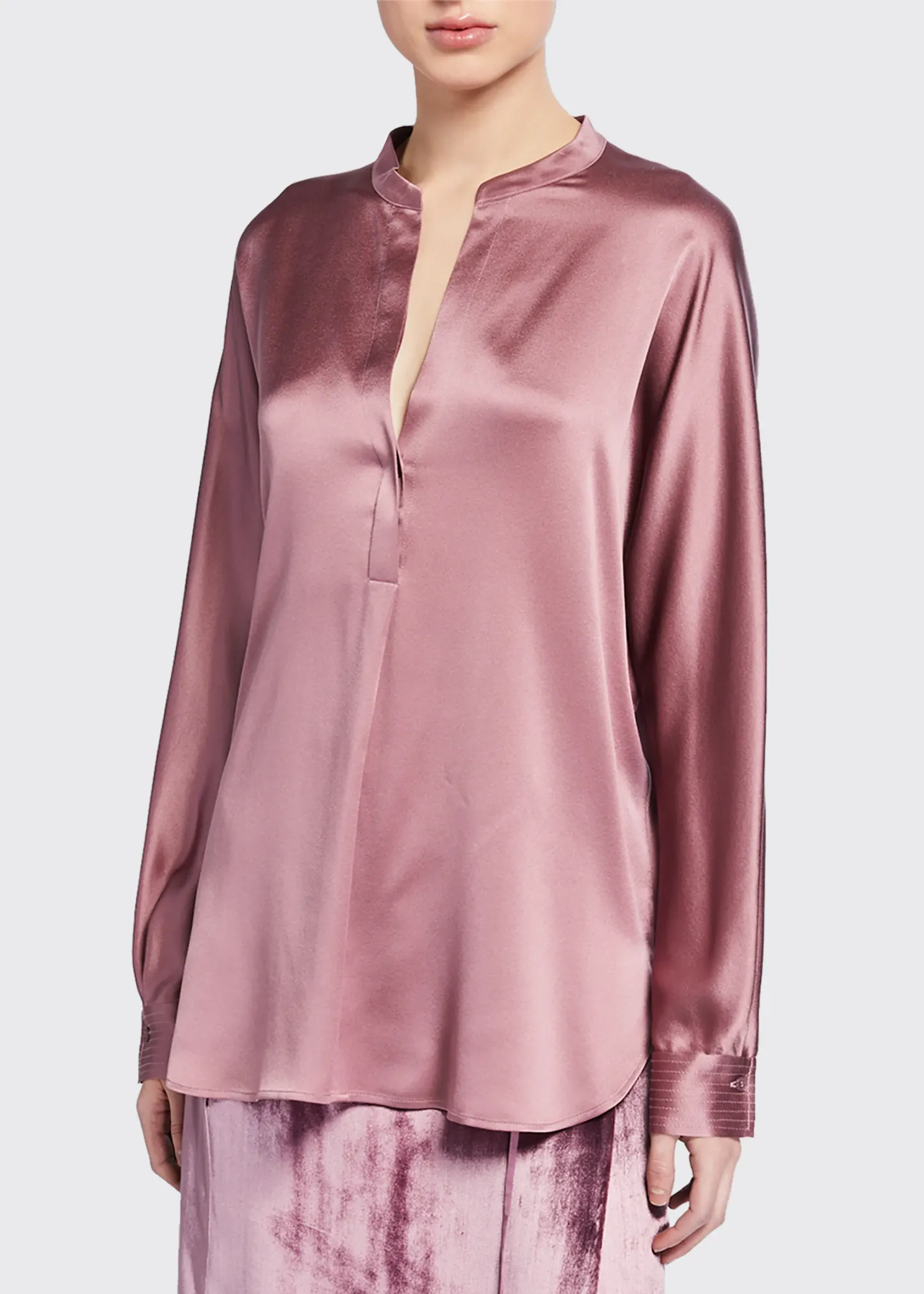 Silk Satin Band Collar Blouse