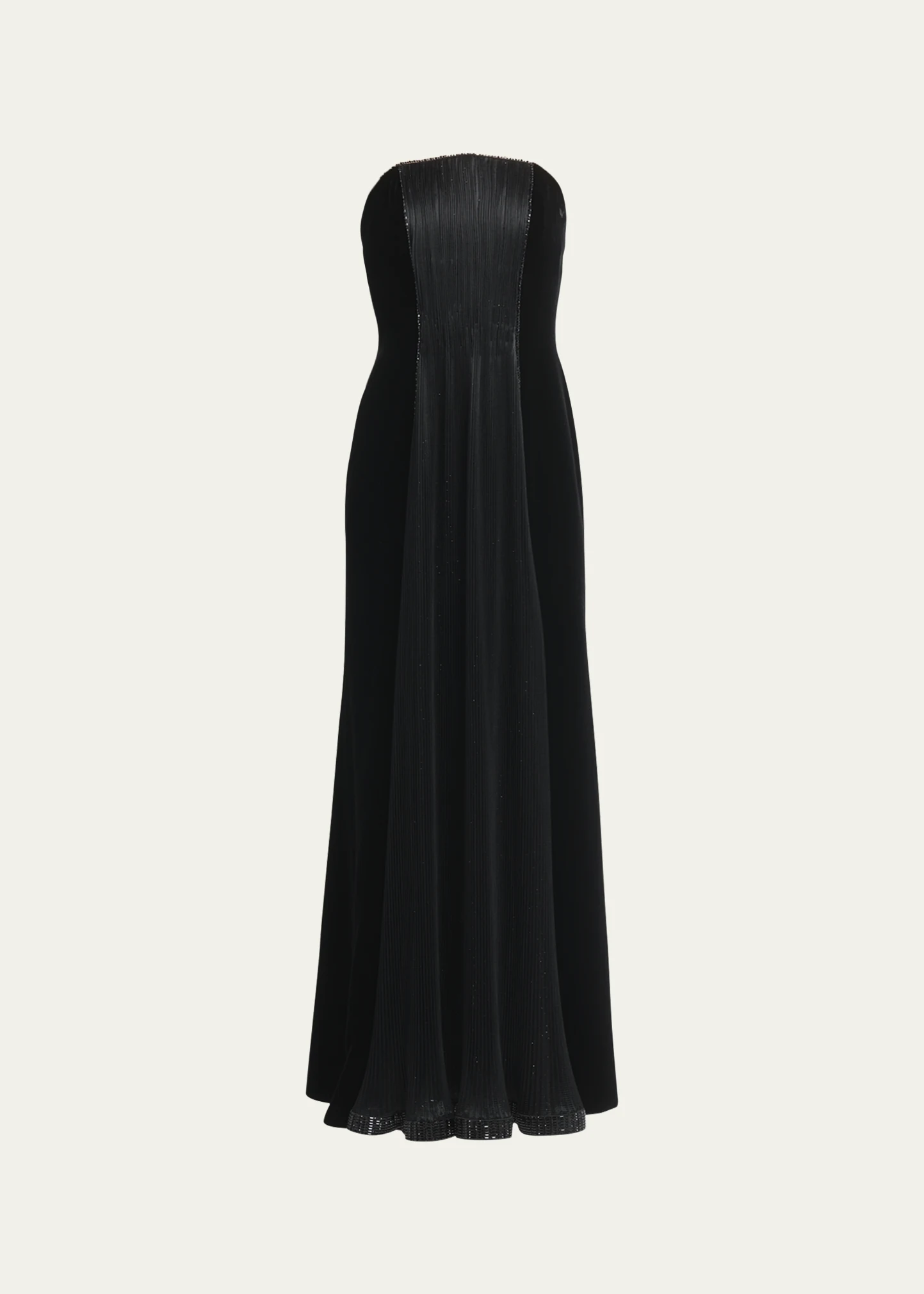 Velvet Strapless Gown with Crystal Panel