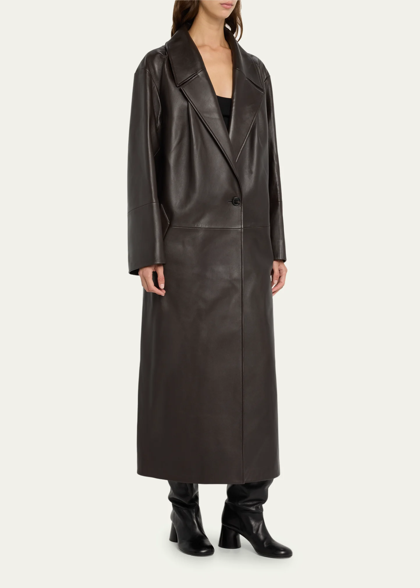 Long Leather Tailored Coat