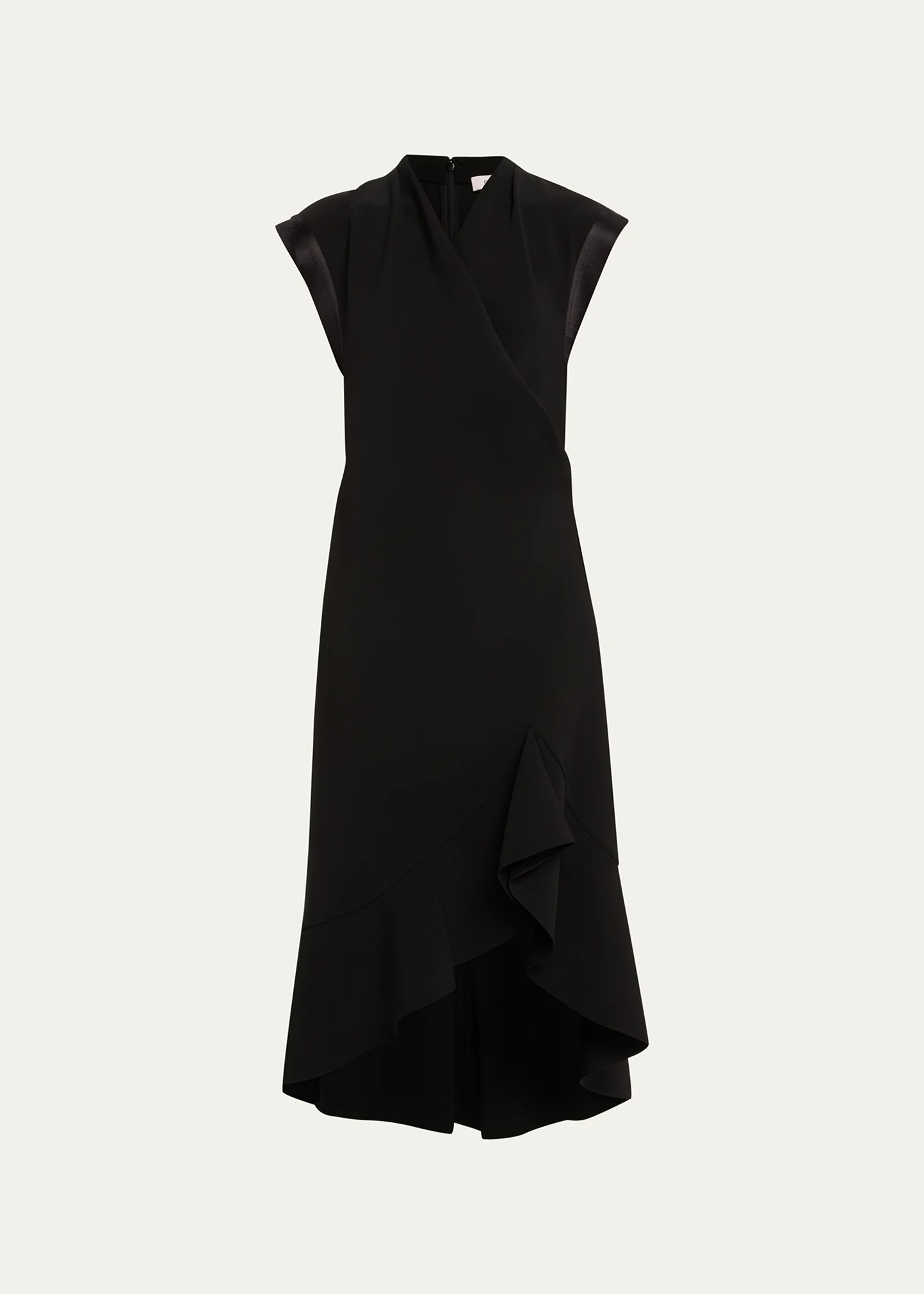 Drape Front Ruffle Hem High-Low Midi Dress