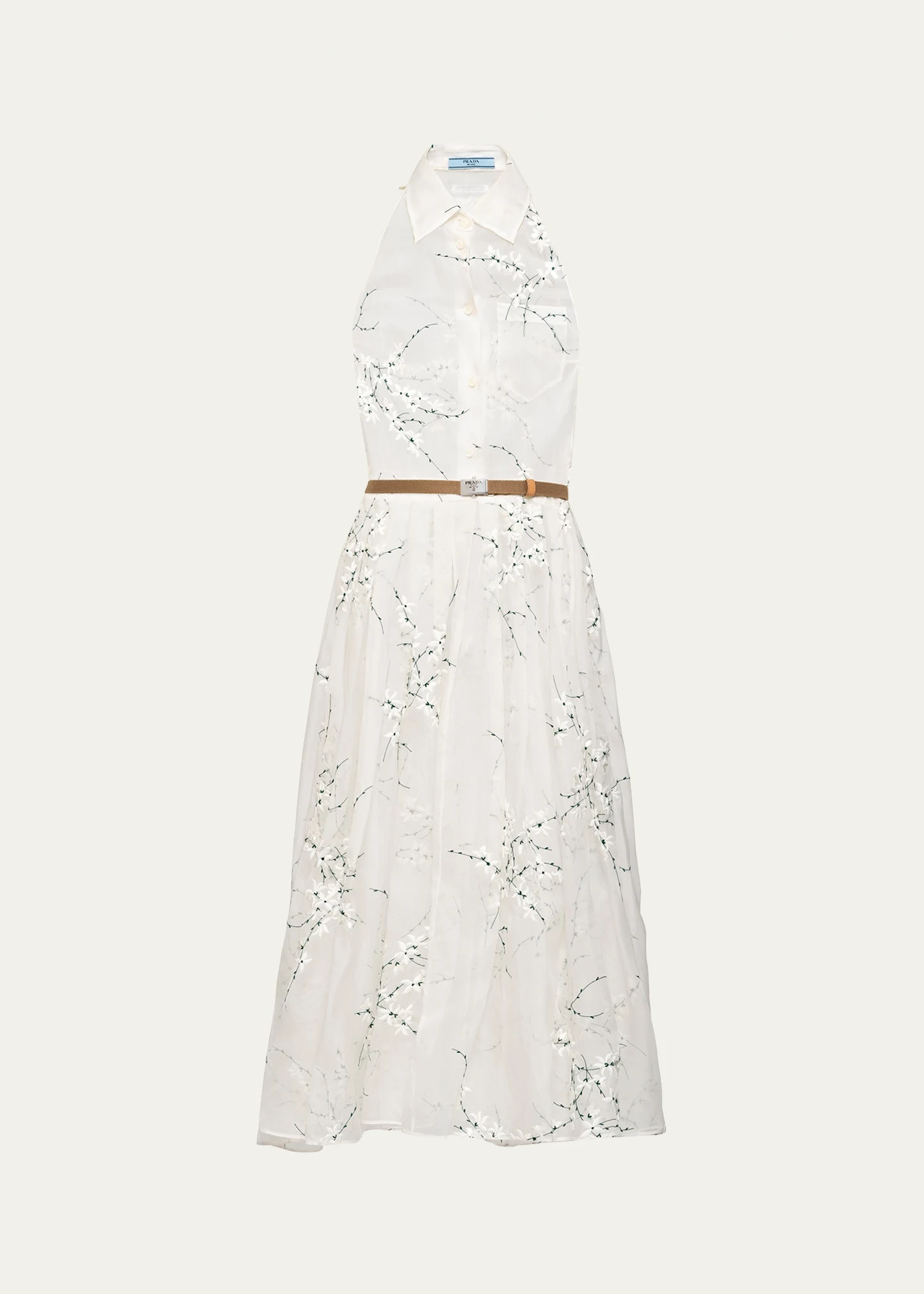 Floral Embroidered Organza Fit-Flare Midi Dress