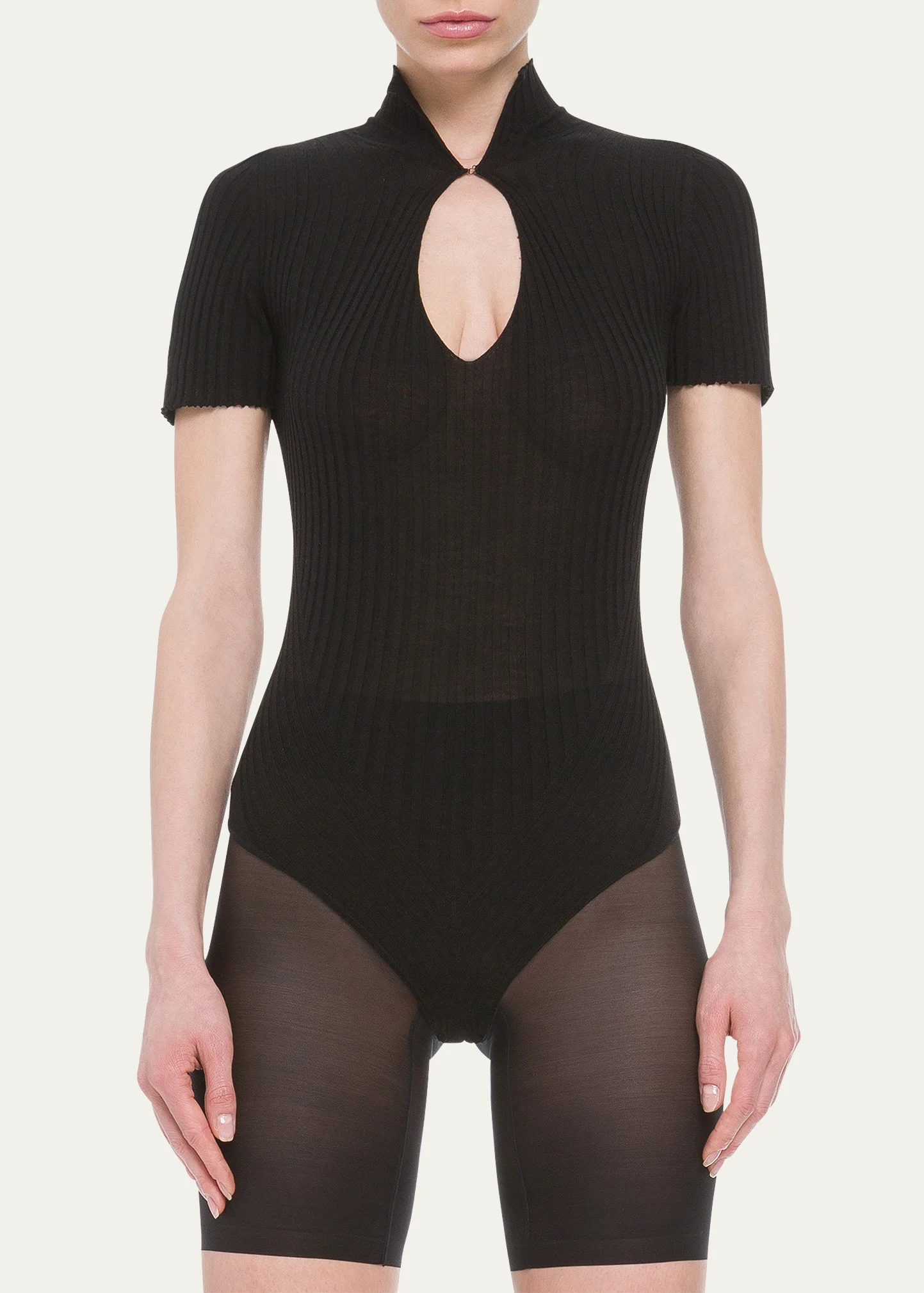 Ribbed Cutout Merino Wool Bodysuit