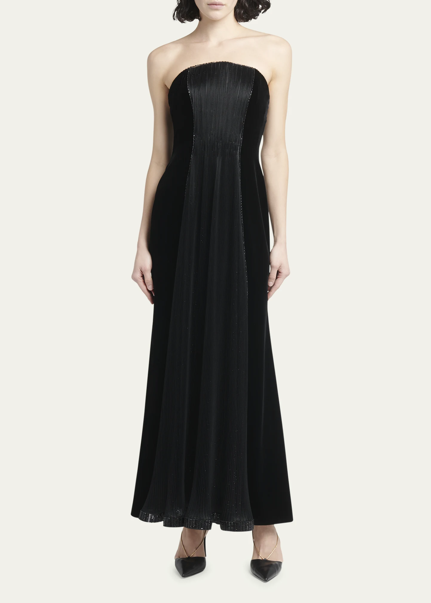 Velvet Strapless Gown with Crystal Panel