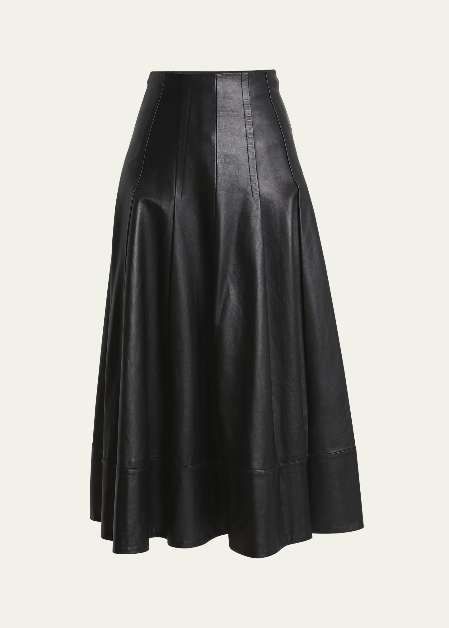 Moore Fit-Flare Glossy Leather Midi Skirt