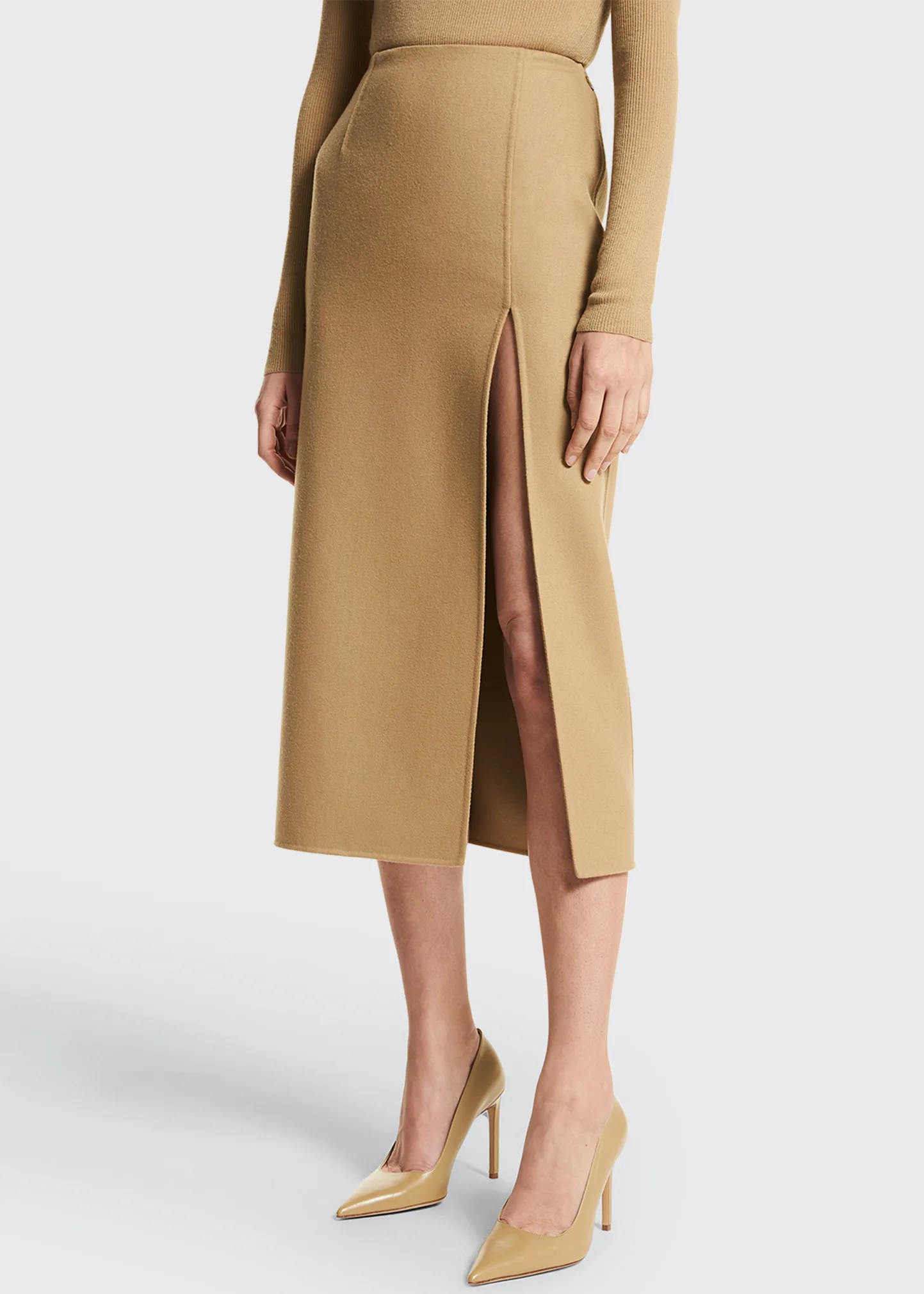 Side-Slit Midi Wool Skirt