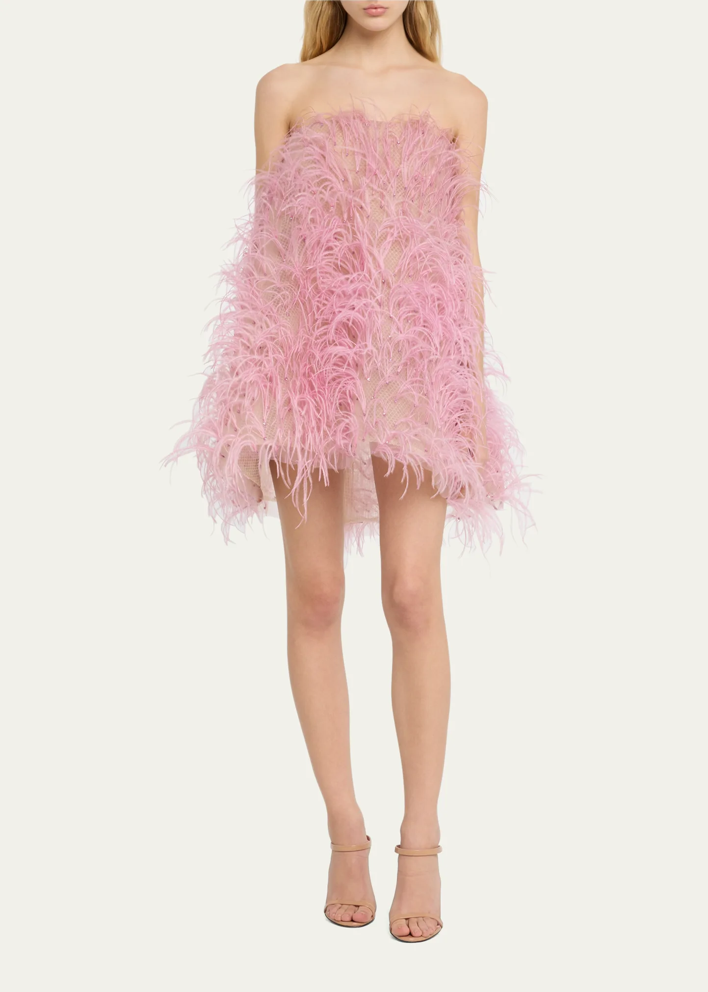 Strapless Feather Embroidered Mini Dress