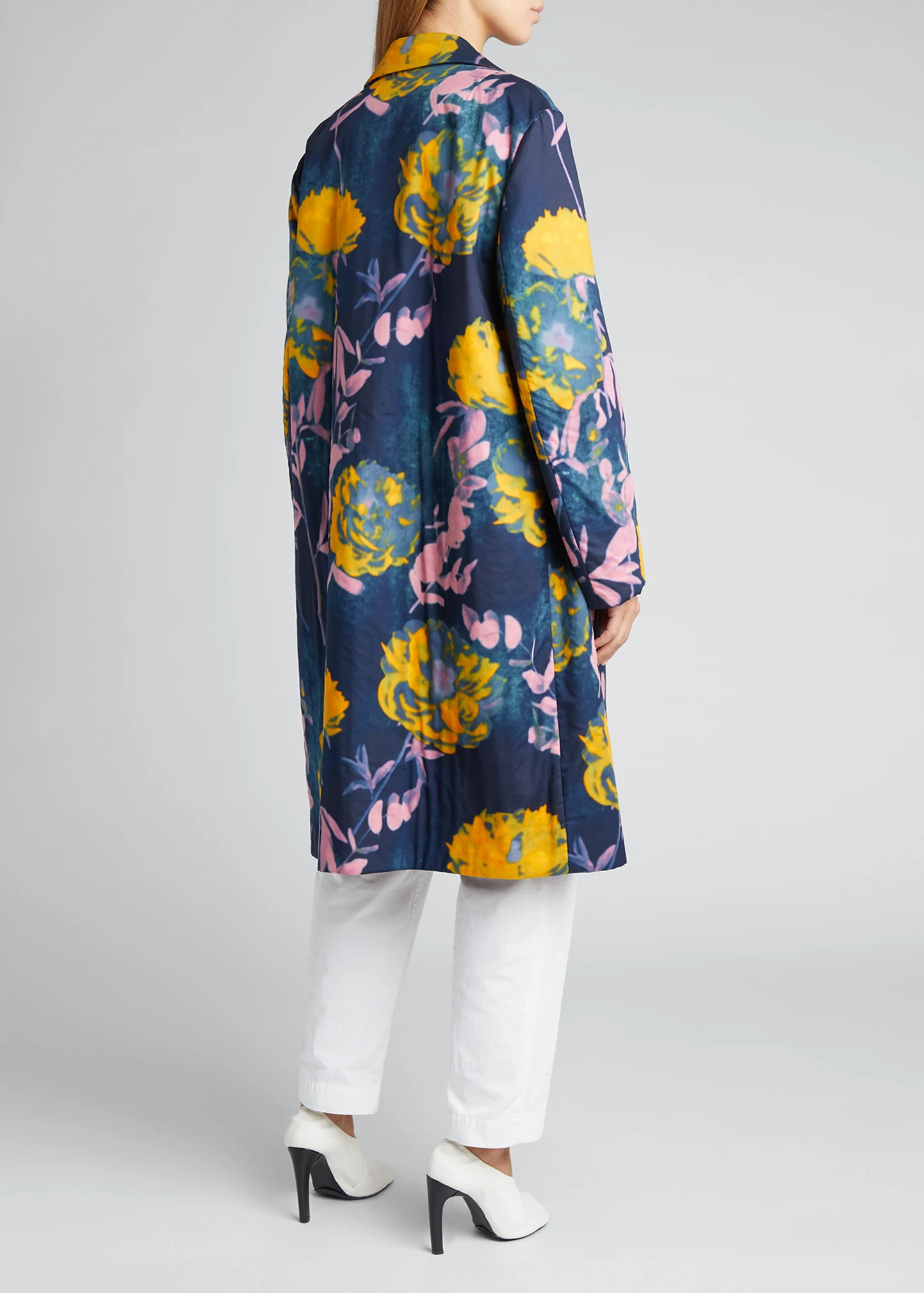 Floral Open-Front Midi Coat