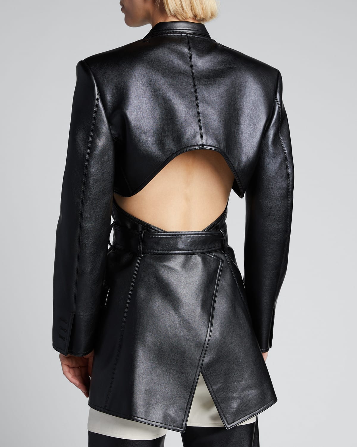 Faux-Leather Blazer with Detachable Apron