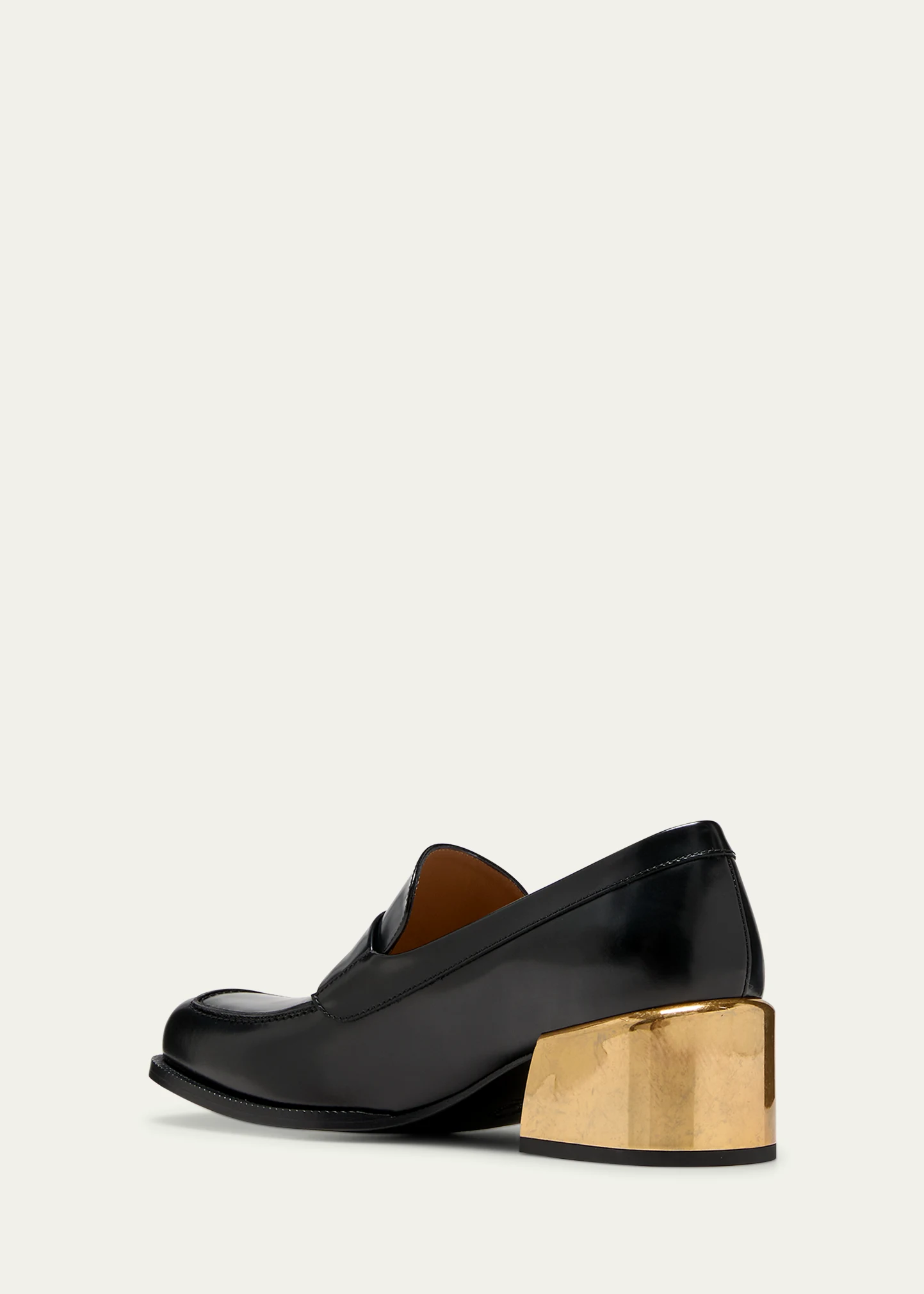 Leather Metallic-Heeled Penny Loafers