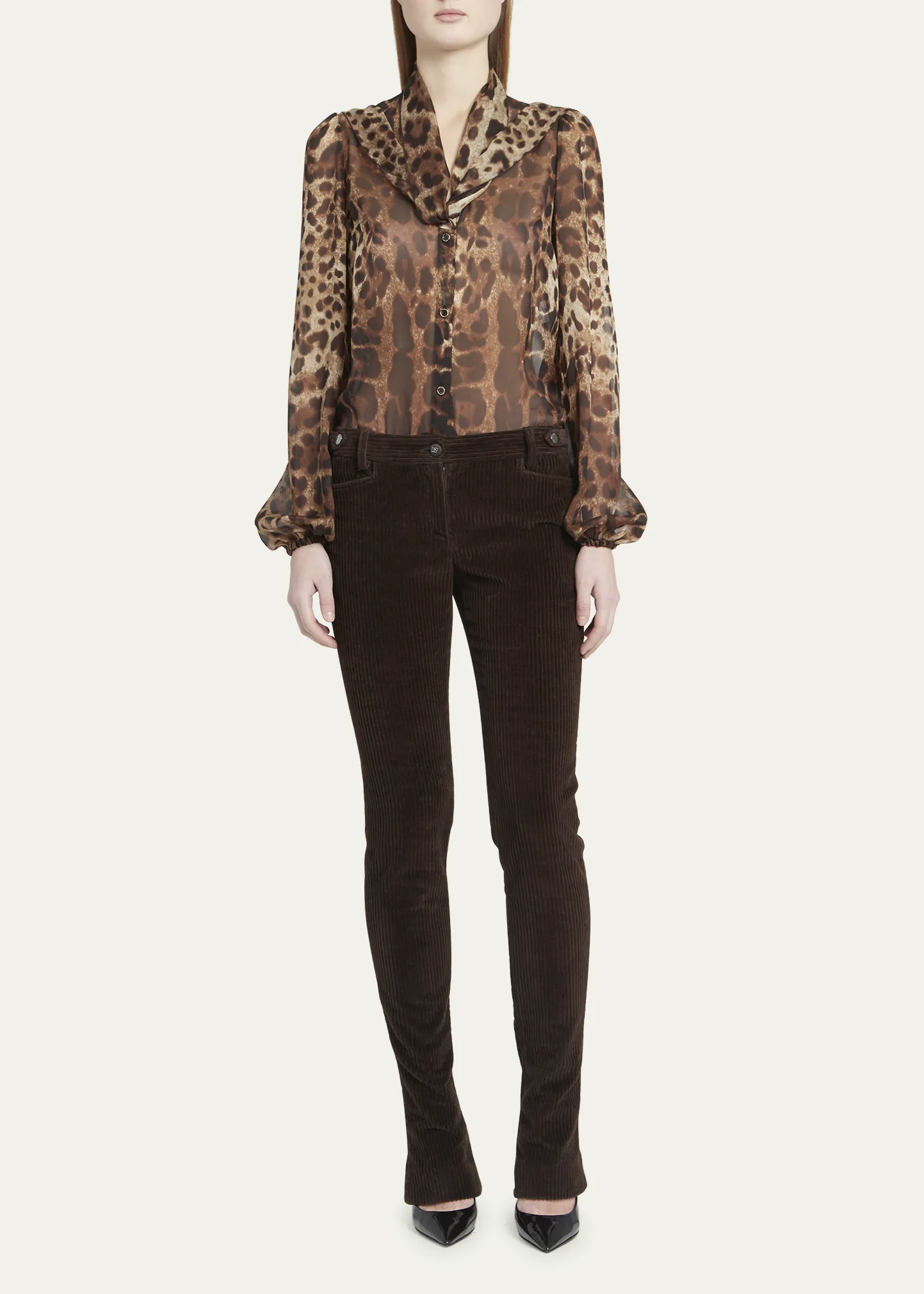 Leopard Print Tie-Neck Chiffon Blouse