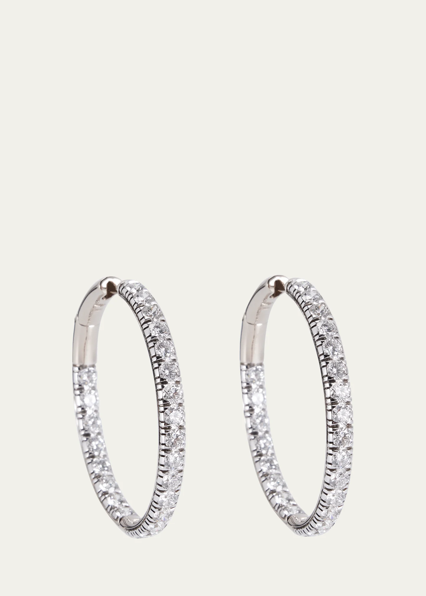 18K White Gold Diamond Hoop Earrings