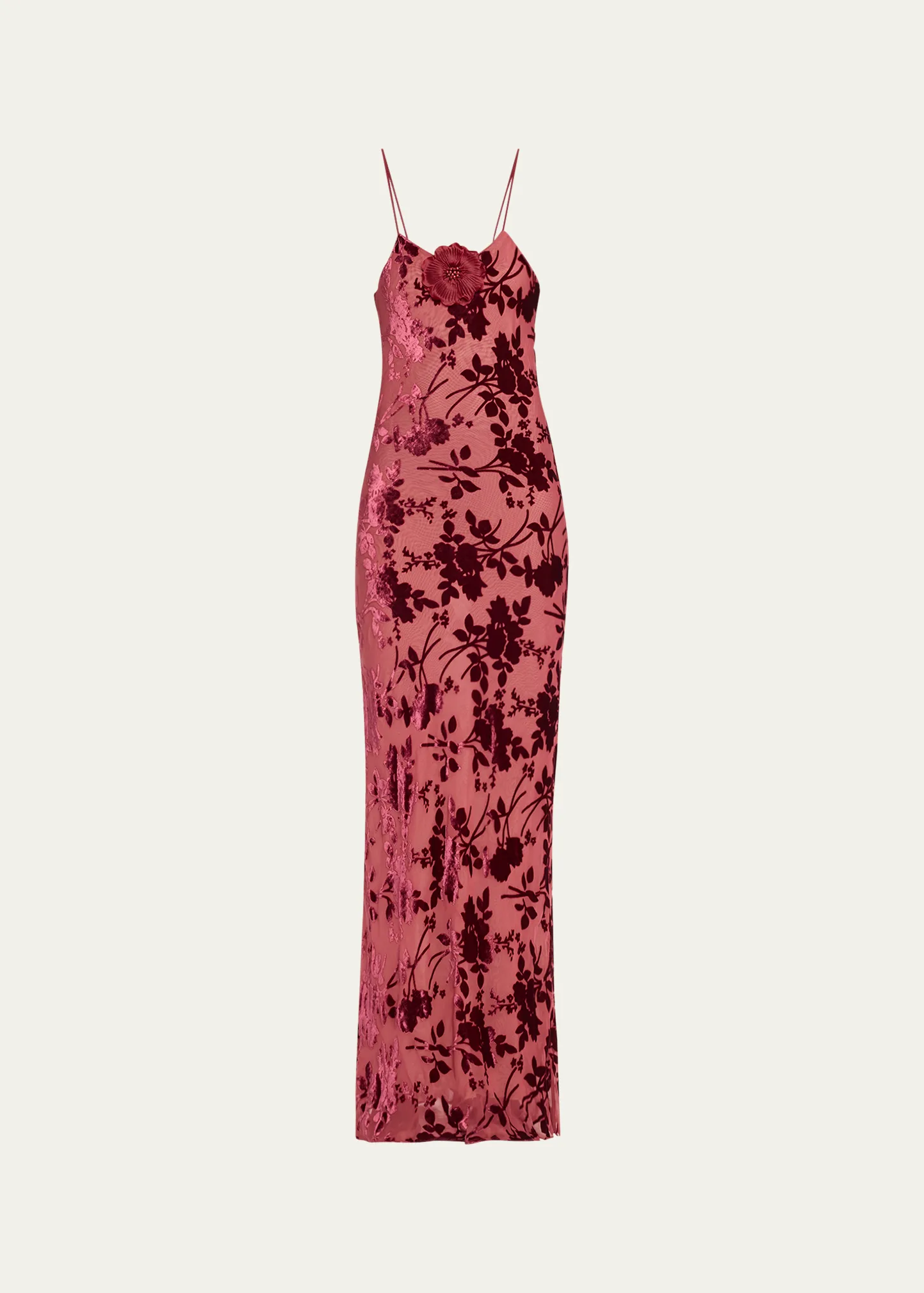 Chiffon Burnout Velvet Flower Pin Slip Dress