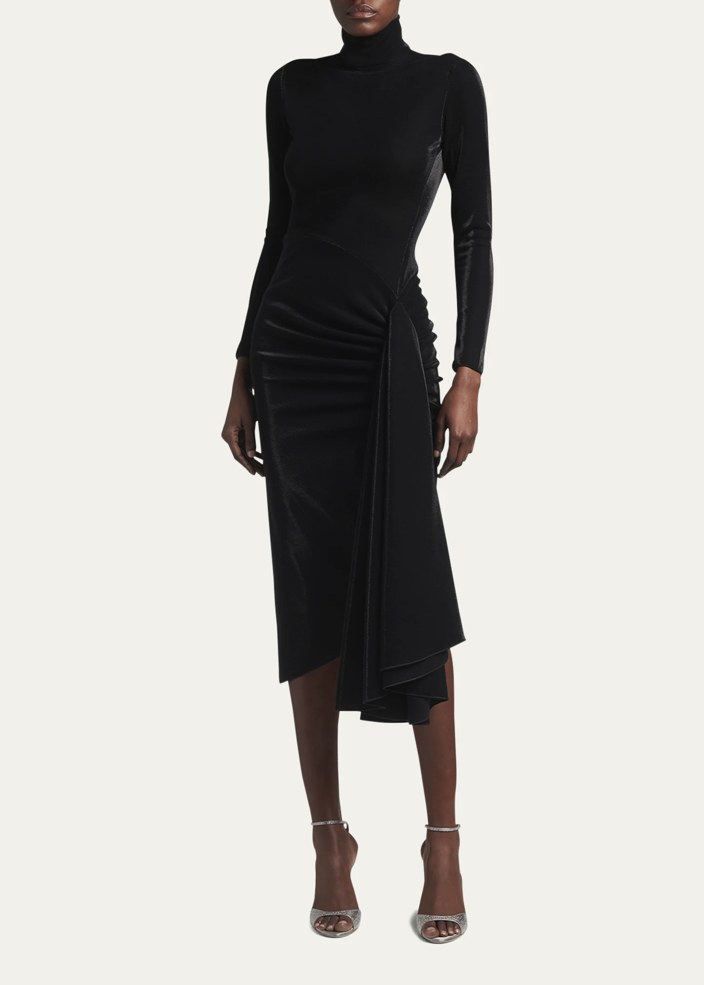 Draped Iridescent Jersey Midi Dress