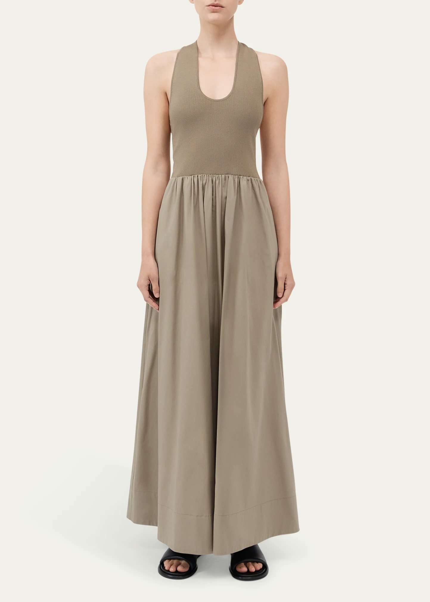 Combo Plunge-Neck Maxi Dress