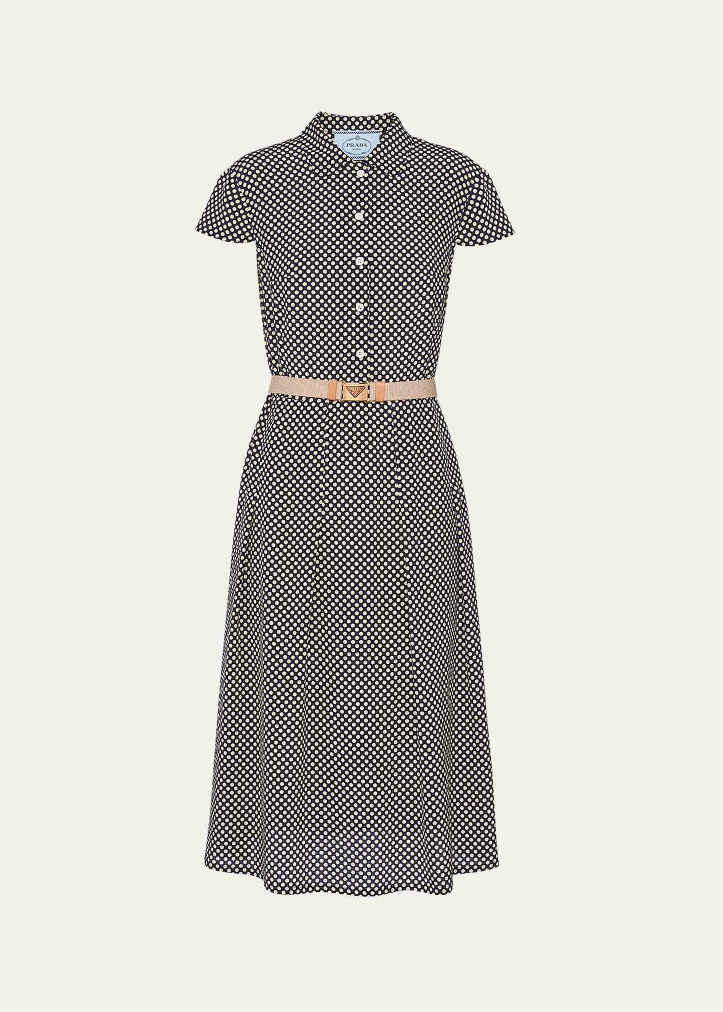 Marocaine Polka-Dot Belted Midi Shirt Dress