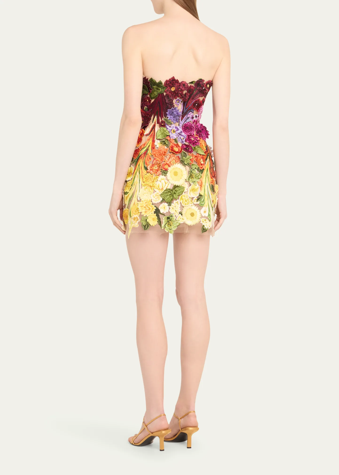 Strapless Floral Embroidered Mini Dress