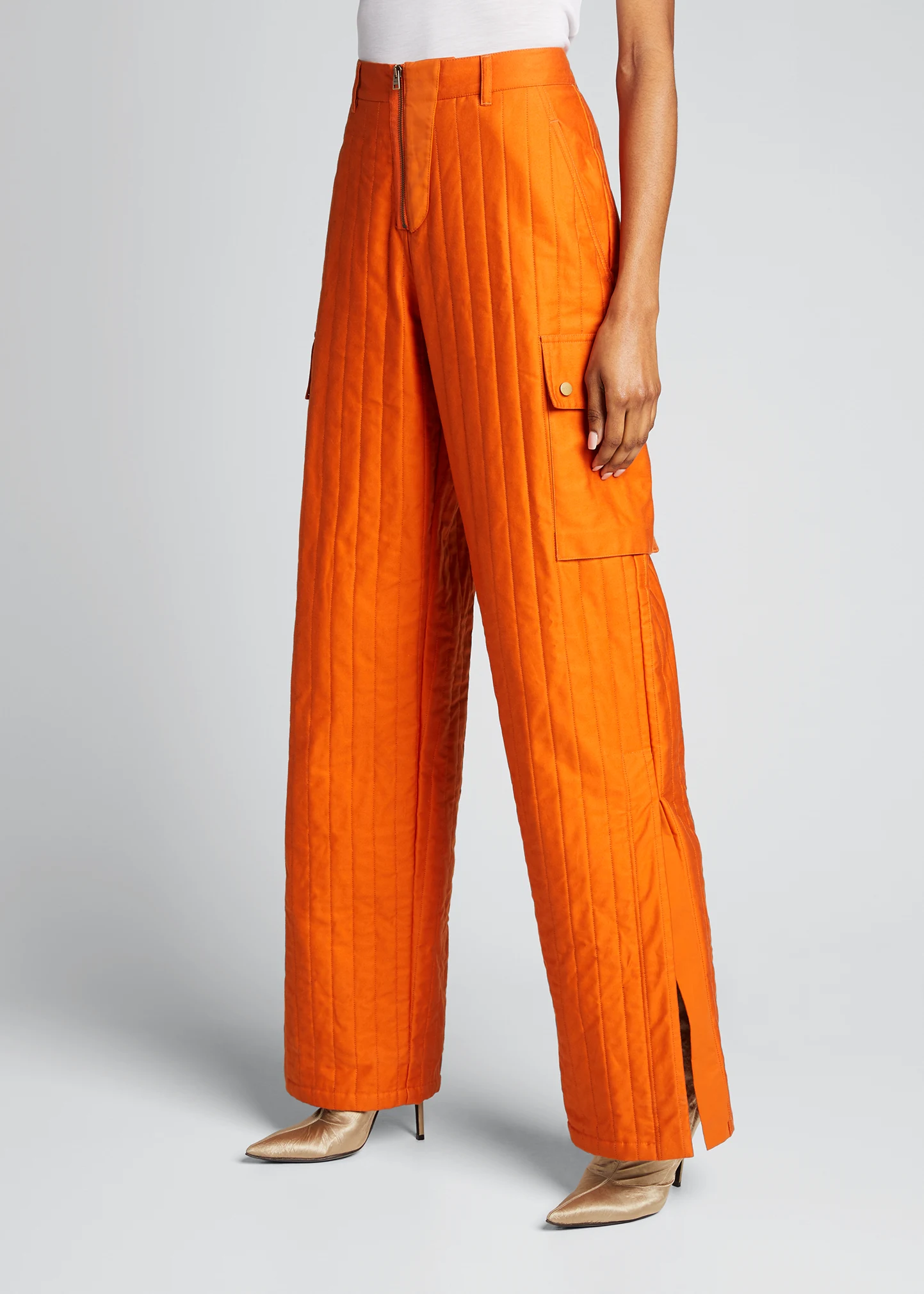 Baggy Quilted Cotton Pants, Orange