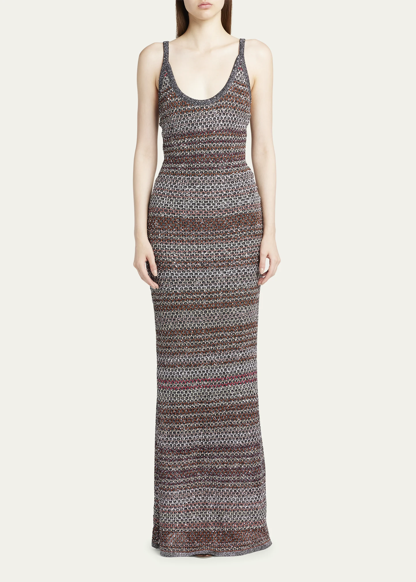 Multicolor Mesh Knit Maxi Dress with Sequins